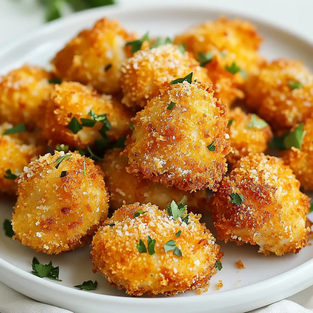 To make crispy air fryer chicken bites, gather these items: - 1 lb chicken breast, cut into bite-sized pieces - 1 cup buttermilk (or dairy-free alternative) - 1 cup all-purpose flour - 1 cup panko breadcrumbs - 1 teaspoon garlic powder - 1 teaspoon onion powder - 1 teaspoon smoked paprika - 1 teaspoon dried oregano - Salt and pepper to taste - Cooking spray (or olive oil for drizzling) You can swap ingredients for different flavors or diets. - Use almond milk or coconut milk instead of buttermilk for a dairy-free option. - Substitute whole wheat flour or almond flour for all-purpose flour. - Try crushed cornflakes if you want a crunchier coating instead of panko. Want to keep it keto? - Use chicken thighs instead of chicken breast for more fat. - Choose almond flour for a low-carb option. - Panko is not gluten-free, so use gluten-free breadcrumbs instead. This way, you can enjoy tasty chicken bites while sticking to your diet! {{ingredient_image_1}} To start, I marinate the chicken pieces in buttermilk. This step is key for tenderness. It helps to soak the chicken for at least 30 minutes, but an hour is even better. You want the chicken to absorb all the flavors. The buttermilk not only helps to tenderize but also adds moisture. After marinating, let the excess buttermilk drip off. This way, the breading will stick better. Next, I prepare the breading. In a bowl, I mix flour with garlic powder, onion powder, smoked paprika, dried oregano, salt, and pepper. This blend gives the chicken a nice flavor. In another bowl, I place panko breadcrumbs. I take each piece of marinated chicken and first coat it in the flour mix. I make sure to cover all sides. After that, I dip it into the panko, pressing gently so it sticks well. This creates a crunchy outer layer. Now, it's time to cook. I preheat the air fryer to 400°F (200°C) for 5 minutes. While it heats up, I lightly spray the basket with cooking spray or drizzle it with olive oil. This helps prevent sticking. I then place the chicken bites in a single layer, ensuring they don’t crowd each other. I air fry them for 10-12 minutes. Halfway through, I shake the basket to ensure even cooking. The chicken is done when it turns golden brown and reaches an internal temperature of 165°F (75°C). After cooking, I let them rest for a couple of minutes. This makes them even more delicious! To make your chicken bites crispy, marinate them well. Soak the chicken in buttermilk. This makes the meat tender and juicy. After marinating, coat the chicken pieces in flour first. This helps the panko stick well. Press the panko into the chicken for a good layer. Make sure not to overcrowd the air fryer basket. This allows hot air to circulate, helping each piece become crispy. When cooking chicken bites, use a good cooking spray. I like to use olive oil spray for flavor. It adds a nice touch without extra calories. You can also use avocado oil spray if you prefer. Both options give a nice, crispy texture without burning. A light spray before cooking helps achieve a golden brown finish. If your chicken bites come out soggy, check the coating. Make sure the chicken is well coated in flour and panko. If they stick together, separate them before cooking. If they are not crispy enough, increase the cooking time. Check the temperature inside the chicken. It should reach 165°F (75°C) for safe eating. If the bites burn, reduce the cooking time or lower the temperature slightly. Pro Tips Marinate for Maximum Flavor: For the best flavor, marinate the chicken in buttermilk overnight. This not only tenderizes the meat but also allows the flavors to penetrate deeper. Use Panko for Extra Crunch: Panko breadcrumbs create a lighter, crispier coating compared to regular breadcrumbs. Make sure to press them onto the chicken for better adhesion. Don’t Overcrowd the Basket: For even cooking and crispiness, ensure the chicken bites are in a single layer in the air fryer. Cook in batches if necessary. Check for Doneness: Always use a meat thermometer to ensure the chicken reaches an internal temperature of 165°F (75°C) for safe consumption. {{image_2}} You can easily change the flavor of chicken bites. To make them spicy, add cayenne pepper or chili powder to the flour mix. For a zesty touch, squeeze lemon juice over the chicken before marinating. If you prefer herb-infused bites, try using fresh herbs like thyme or rosemary. Just chop them finely and mix them with the flour. This simple change makes a big difference. Mixing veggies into your chicken bites adds color and nutrition. Consider adding finely chopped bell peppers or zucchini to the chicken mixture. You can also swap chicken for tofu or tempeh for a plant-based option. Just marinate and coat them the same way. This way, everyone can enjoy these tasty bites. Dipping sauces can elevate your chicken bites. Honey mustard is a classic choice. For a spicy kick, try sriracha mayo or buffalo sauce. If you want something fresh, whip up a yogurt dip with herbs and garlic. Remember, the right sauce can make your meal even more delicious. Don't hesitate to explore different combinations! After enjoying your air fryer chicken bites, let them cool first. Store leftovers in an airtight container. They will stay fresh for about 3 to 4 days in the fridge. If you want them to last longer, consider freezing. To reheat, use the air fryer for the best texture. Preheat it to 350°F (175°C). Place the chicken bites in a single layer and heat for 5 to 6 minutes. This method helps keep them crispy. You can also use a microwave, but they might lose some crunch. If you want to freeze your chicken bites, do it right after they cool. Place them on a baking sheet in a single layer. Freeze them for about an hour, then transfer them to a freezer bag. They will last for up to 3 months. When ready to eat, air fry them straight from the freezer. Marinating chicken for 30 minutes works well. If you have more time, try an hour. The longer it sits, the juicier it gets. But, don’t go over four hours. This could make the chicken too soft. Using frozen chicken is not ideal for this recipe. Frozen pieces do not absorb the marinade well. If you must use frozen chicken, thaw it completely first. Then, marinate as usual. These chicken bites pair well with many sides. Try serving them with a fresh salad. They also taste great with fries or coleslaw. Dipping sauces are a must! Honey mustard and spicy aioli are crowd favorites. This post covers how to make air fryer chicken bites. We explored ingredients, cooking steps, and handy tips. You learned about substitutions for diets, variations in flavor, and storage methods. Each detail helps you create tasty bites with ease. For best results, always marinate well and choose the right spray. Try different flavors to keep it fun. Cooking at home should be easy and joyful. Now, you have all the tools to impress at your next meal!
