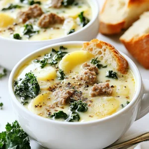 - 1 pound Italian sausage (mild or spicy) - 4 cups chicken broth - 4 large potatoes, thinly sliced - 1 cup kale, chopped The main ingredients form the heart of Zuppa Toscana. Italian sausage adds rich flavor. You can choose mild or spicy, based on your taste. Chicken broth provides a savory base. Potatoes give this soup its comforting texture. Kale brings a burst of color and nutrients. - 1 medium onion, diced - 3 cloves garlic, minced - 1 cup heavy cream - 1 teaspoon Italian seasoning - Salt and pepper to taste - Optional: red pepper flakes for heat Onion and garlic are key for flavor. They sauté to create a sweet, aromatic base. Heavy cream makes the soup creamy and rich. Italian seasoning adds depth. Adjust salt and pepper as needed. If you like heat, sprinkle in red pepper flakes for a kick. - Olive oil for sautéing - Slow cooker size recommendations Use olive oil to sauté onion and garlic. A medium-sized slow cooker works well for this recipe. If you plan to make a larger batch, choose a bigger slow cooker. This soup is great for sharing! {{ingredient_image_1}} To start, I heat a little olive oil in a skillet. I add my diced onion and sauté it. I cook it for about 3-4 minutes, until it looks clear. Then, I add 3 cloves of minced garlic. I sauté this mix for another minute until it smells great. Next, I add 1 pound of Italian sausage to the skillet. I break it apart with a spatula. I cook it for 5-7 minutes until it turns brown. Once done, I drain any extra fat. I then transfer the sausage, onion, and garlic into the slow cooker. Now, I add the thinly sliced potatoes to the slow cooker. I pour in 4 cups of chicken broth. I sprinkle in 1 teaspoon of Italian seasoning, along with salt and pepper to taste. I make sure to stir it all well so the flavors mix. I cover the slow cooker and set it to cook. If I choose low, it cooks for 6-8 hours. If I want it faster, I set it to high for 3-4 hours. I check for potato tenderness after the time is up. Once they are soft, I stir in 1 cup of chopped kale and 1 cup of heavy cream. I let it cook for another 15-20 minutes until the kale wilts. To make your Zuppa Toscana truly shine, think about your herbs. Fresh herbs bring bright flavor, while dried herbs offer convenience. If you have fresh basil or parsley, add them near the end. This way, they keep their vibrant taste. For creaminess, adjust the heavy cream to your liking. Want it richer? Add more cream. Prefer it lighter? Use less. Prepping your ingredients ahead of time can save you stress. Chop your onion and garlic the night before. Store them in the fridge until you're ready to cook. You can also slice the potatoes early. Using a food processor makes chopping quick and easy. Just be careful not to over-process everything into mush! When serving Zuppa Toscana, think about nice pairings. Crusty bread is perfect for dipping. You can also add toppings like grated cheese or a sprinkle of red pepper flakes for a little heat. For garnishing, a drizzle of cream or fresh herbs on top makes the dish look special. Serve it in deep bowls for a cozy feel! Pro Tips Use Fresh Ingredients: Fresh kale and quality Italian sausage will elevate the flavor of your Zuppa Toscana significantly. Customize the Heat: Adjust the amount of red pepper flakes to suit your spice preference, making it as mild or fiery as you like. Thicker Soup Option: For a heartier texture, mash a few of the cooked potatoes before adding the kale and cream. Leftover Storage: This soup stores well in the fridge for up to 3 days; just reheat gently on the stove for the best texture. {{image_2}} You can easily change the sausage in this dish. Using turkey or chicken sausage gives it a lighter touch. Both options still pack flavor. You might also swap out some veggies. Spinach or chard works well in place of kale. They add a nice color and taste. If you need to make this dish gluten-free, just check your broth. Many brands are gluten-free. You can also find gluten-free sausage. For a dairy-free version, replace the heavy cream. Use coconut cream or a nut-based milk. These options keep the dish creamy without dairy. Want to change how you serve it? You can turn this soup into a stew. Simply add less broth and let it cook longer. For a casserole, pour the soup into a baking dish. Top it with cheese and bake until golden. If you make extra, freeze it for later. It keeps well in the freezer. Just store it in airtight containers. This way, you can enjoy a warm bowl on a busy day. After enjoying your Zuppa Toscana, store leftovers right away. Cool the soup to room temperature. Then, place it in an airtight container. You can refrigerate it for up to three days. If you need to keep it longer, freeze the soup. Use freezer-safe containers to prevent freezer burn. When reheating, gently warm it on the stove over low heat. Stir often to keep it smooth. You can also microwave it; just cover the bowl to avoid splatters. In the fridge, your Zuppa Toscana stays fresh for about three days. After that, it might not taste as good. When frozen, it can last for about three months. Make sure to label your containers with the date. This way, you know when to use them. For storing, use glass or BPA-free plastic containers. These keep your soup fresh and safe. Divide the soup into smaller portions. This makes it easier to thaw and reheat. Plus, it helps with meal planning during the week. Zuppa Toscana is a tasty Italian soup. It features sausage, potatoes, and kale. You can enjoy it warm and creamy. The dish combines rich flavors and hearty ingredients. It is perfect for cold days or cozy dinners. Yes, you can make this soup ahead of time! Prepare the soup and store it in the fridge. It will taste even better the next day. Just reheat it on the stove. If you want to freeze it, leave out the cream. Add the cream when you reheat it. To change the spice level, you have a few options. If you like heat, add red pepper flakes. Start with a small amount, then taste. If you want less spice, skip the flakes. You can also use mild sausage instead of spicy sausage. In this post, I shared the main ingredients and steps to make Slow Cooker Zuppa Toscana. We explored how to enhance flavor and provided tips for meal prep. You can swap ingredients to suit your taste and discover great ways to store leftovers. This dish is not just about the process, but also about making it your own. Enjoy creating a warm, comforting bowl that satisfies your cravings and fits your needs. Let's keep exploring new recipes together!
