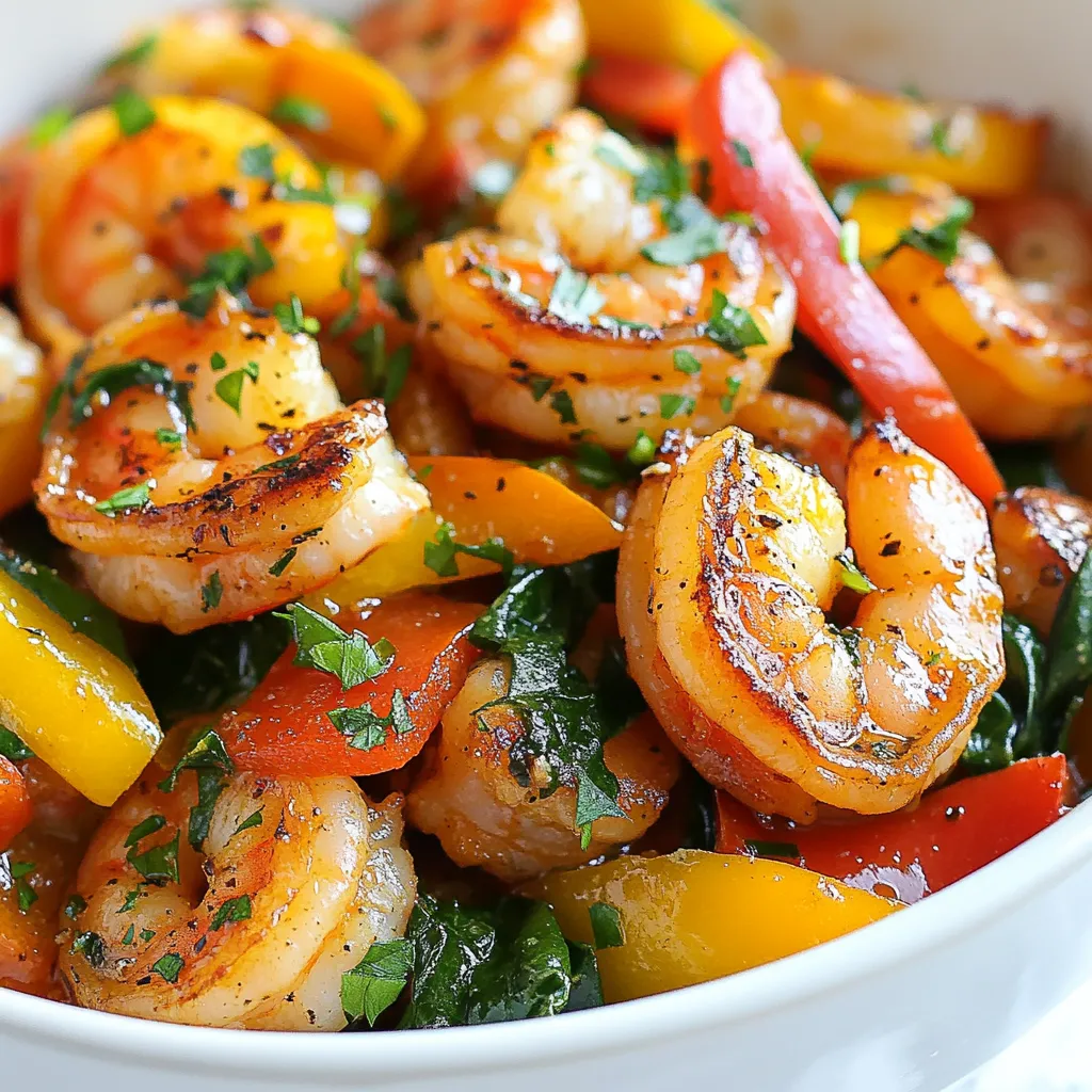 - 1 pound raw shrimp, peeled and deveined - 1 pound smoked sausage, sliced (chicken or turkey for a healthier option) - 2 tablespoons olive oil - 1 red bell pepper, diced - 1 green bell pepper, diced - 1 small onion, chopped - 3 cloves garlic, minced - 1 teaspoon smoked paprika - 1 teaspoon dried oregano - Salt and pepper to taste - 2 cups fresh spinach - Fresh parsley, chopped (for garnish) I love using raw shrimp in this dish. They cook fast and absorb flavors well. Smoked sausage adds a rich taste and hearty texture. You can pick chicken or turkey sausage for a lighter meal. Fresh veggies bring color and crunch. I use bell peppers for sweetness and onion for depth. Garlic adds a punch of flavor. The spices, like smoked paprika and oregano, bring warmth and earthiness. - Variations for sausage - Additional spices or herbs You can switch up the sausage. Try andouille for heat or kielbasa for a different taste. Adding spices like cayenne or herbs like thyme can change the flavor profile. Feel free to get creative! - Skillet - Cooking utensils You need a large skillet for this recipe. It helps cook the sausage and shrimp evenly. Basic cooking utensils, like a spatula and knife, make prep easy. These tools ensure you can whip up this dish with no fuss. {{ingredient_image_1}} Start by heating two tablespoons of olive oil in your skillet over medium heat. Add the sliced smoked sausage. Cook it for about 5-7 minutes. Stir it often to get that nice brown color. This browning technique adds rich flavor. Ensure you cook it evenly, so every piece gets nice and crispy. Once your sausage is brown, it’s time to add flavor. Toss in the chopped onion and minced garlic. Sauté these for 2-3 minutes until the onion turns soft and clear. This timing is key. It helps the garlic and onion release their sweet, rich flavors into the dish. Now it’s time to add the shrimp. Stir in the peeled and deveined shrimp. Cook them until they turn pink and opaque, which takes about 3-4 minutes. Don’t forget to mix in the fresh spinach at the end. Cook it for just 1-2 minutes until it wilts. This adds freshness and color to your meal. Cooking shrimp is quick. You want them pink and opaque. This usually takes about 3-4 minutes. Keep an eye on them. If you cook them too long, they become rubbery. To avoid overcooking, remove them from heat right when they change color. This keeps them tender and juicy. Choosing the right sausage is key. For a healthier option, go for chicken or turkey sausage. They have less fat and still pack in flavor. Each sausage type has its own taste. For a smoky flavor, stick with smoked sausage. If you want something spicy, try a chorizo. Experiment with different sausages to find your favorite. Balancing flavors is important. You want to highlight the shrimp and sausage without overpowering them. Start with salt and pepper. Then add smoked paprika and oregano for depth. Fresh herbs like parsley can brighten up the dish. Add them at the end for a fresh taste. Don’t be afraid to taste as you go. Adjust the seasoning to your liking. Pro Tips Use Fresh Ingredients: Fresh shrimp and vegetables will enhance the flavor and texture of your dish. Look for shrimp that smells like the ocean and vegetables that are bright and crisp. Adjust Spice Levels: Feel free to add more spices or heat to suit your personal taste. A pinch of cayenne pepper can give this dish an extra kick! Meal Prep Friendly: This dish holds up well in the fridge, making it a great option for meal prep. Store in an airtight container and reheat for a quick meal. Garnish for Freshness: Always garnish with fresh herbs like parsley or cilantro just before serving. This adds a burst of flavor and a pop of color to your dish. {{image_2}} Want to make this dish even better? You can swap some ingredients to fit your taste. For a low-carb option, try using zucchini noodles instead of pasta. This swap keeps your meal light and healthy. You can also choose cauliflower rice for the same effect. If you want a different protein, use turkey sausage or chicken sausage. Both options add great flavor without too many carbs. Planning ahead helps save time. You can make this Keto Shrimp Sausage Skillet in advance. Cook it fully, then let it cool. Store it in an airtight container. It stays fresh for up to three days in the fridge. When you're ready to eat, just heat it up. For serving, you can pair it with a fresh salad or avocado slices. These sides add crunch and healthy fats. Want to change the flavor? You can easily add some heat. Try adding a pinch of cayenne pepper or a dash of hot sauce. This gives the dish a nice kick. If you prefer sweetness, add a bit of honey or a sweet chili sauce. For spices, consider using garlic powder, onion powder, or Italian seasoning. Each brings its own twist to the dish. Experiment to find what you love! To keep your Keto Shrimp Sausage Skillet fresh, place leftovers in an airtight container. Glass containers work best, but any plastic container will do. Make sure to cool the dish to room temperature before sealing. Refrigerate the leftovers within two hours of cooking. This way, they stay safe to eat. You can store them in the fridge for up to three days. If you want to save your dish for later, freezing is a great option. Start by letting the skillet cool completely. Once cool, portion it into freezer-safe bags or containers. Remove as much air as possible before sealing. Label each bag with the date. You can freeze the dish for up to three months for the best taste. When you are ready to eat, thaw it in the fridge overnight. This slow method helps keep the shrimp tender and tasty. When reheating your meal, use a skillet for the best results. Heat it over medium heat and add a splash of water or broth to keep it moist. Stir the mixture often to help it heat evenly. If you use a microwave, place the food in a microwave-safe dish and cover it with a damp paper towel. This step helps prevent sogginess. Heat in short bursts, checking often, until it is hot all the way through. Avoid overcooking to keep the shrimp juicy and delicious. To add heat, consider using red pepper flakes. You can also add a diced jalapeño. Both options bring a nice kick. If you want more flavor, try a spicy sausage. This can change the dish's profile while keeping it low-carb. Yes, you can use frozen shrimp. Just remember to thaw them first. You can do this by placing them in cold water for about 10-15 minutes. Make sure to pat them dry before cooking. This keeps the skillet from getting watery. This skillet pairs well with a simple salad. A mixed green salad with lemon dressing works great. You can also serve it over cauliflower rice for added texture. Another option is to enjoy it with zucchini noodles for extra veggies. This blog post covered how to craft a delicious Keto Shrimp Sausage Skillet. We discussed key ingredients, helpful tools, and step-by-step cooking methods. I shared tips to perfect shrimp and options to customize flavors. Remember, you can always swap ingredients or adjust seasonings to suit your taste. With proper storage and reheating techniques, your dish will stay fresh. Enjoy making this meal as much as I do!