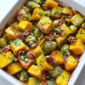 To make this warm dish, you need: - 1 medium butternut squash, peeled and cubed - 2 cups Brussels sprouts, halved - 1 tablespoon olive oil - 1 teaspoon cinnamon - 1 teaspoon nutmeg - 1 teaspoon smoked paprika - Salt and pepper to taste - 1 cup vegetable broth - ¼ cup maple syrup - ½ cup pecans, chopped - Fresh parsley for garnish These ingredients create a cozy, autumnal flavor. The squash pairs well with the Brussels sprouts. The spices bring warmth and comfort to every bite. For extra flavor, consider adding fresh herbs. I suggest: - Thyme - Rosemary - Sage These herbs add a fresh twist to your bake. You can mix them with the spices in the recipe. They enhance the dish's aroma, making your home smell divine. Don't have everything? Here are some swaps that work well: - Use acorn squash instead of butternut squash. - Swap Brussels sprouts for green beans or carrots. - Maple syrup can be replaced with honey or agave syrup. - If you're out of pecans, walnuts or almonds will do. These alternatives keep the spirit of the dish intact. They also let you use what you have at home. Enjoy experimenting with different flavors and textures! {{ingredient_image_1}} Start by preheating your oven to 400°F (200°C). While it heats, peel and cube the butternut squash. This squash has a sweet taste that works well in fall dishes. Next, halve the Brussels sprouts. These tiny cabbages add a nice crunch. In a large bowl, mix the butternut squash and Brussels sprouts. Drizzle one tablespoon of olive oil over the veggies. Then, sprinkle in one teaspoon each of cinnamon, nutmeg, and smoked paprika. Add salt and pepper to taste. Toss the mixture until all pieces are well-coated. This step adds flavor to every bite. Spread the seasoned vegetables in a single layer on a baking sheet. This way, they roast evenly. In a small bowl, mix one cup of vegetable broth with a quarter cup of maple syrup. Pour this mixture over the squash and Brussels sprouts. The liquid helps them cook and adds sweetness. Roast the veggies for 25 to 30 minutes. Stir halfway through to ensure even cooking. You want the squash to be tender and caramelized. The Brussels sprouts should be crispy on the edges. This roasting method brings out the natural flavors. After baking, take the sheet out of the oven. Sprinkle half a cup of chopped pecans on top. The heat will toast them slightly in just two minutes. This adds a lovely crunch to your dish. Finally, garnish with fresh parsley before serving. The green color brightens the plate and adds a fresh taste. Enjoy this warm dish with family and friends! When cutting squash, always use a sharp knife. A dull knife can slip and cause cuts. Start by cutting off both ends of the squash. This creates a stable base. Next, peel the squash with a vegetable peeler. Cut the squash in half lengthwise. Scoop out the seeds with a spoon. Then, cut the squash into even cubes. Aim for pieces about one inch in size. This helps them cook evenly. To get the best roast, spread the vegetables in a single layer. Crowding the pan can cause steaming. This makes the squash and Brussels sprouts soggy. Toss the veggies well with oil and spices. This ensures all pieces get flavor. Halfway through roasting, stir the vegetables. This helps them cook evenly. Keep an eye on them, too. Look for a golden brown color, which means they are ready. To store leftovers, let them cool first. Place the cooled squash bake in an airtight container. It can stay in the fridge for up to four days. If you want to keep it longer, consider freezing. Freeze in a sealed container or freezer bag. Make sure to remove all air. Label your container with the date. This way, you can enjoy it later. When reheating, use a low oven. This helps keep the texture nice and warm. Pro Tips Choose the Right Squash: Opt for a butternut squash that feels heavy for its size and has a smooth, blemish-free skin for the best flavor and texture. Customize Your Spices: Feel free to experiment with other spices like ginger or clove to enhance the autumn flavors to your liking. Don't Skip the Stirring: Stirring the vegetables halfway through roasting ensures even cooking and caramelization, enhancing their sweetness. Serving Suggestions: This dish pairs beautifully with a side of quinoa or a simple green salad for a complete meal. {{image_2}} You can switch up the squash for variety. Try acorn squash or kabocha squash. Both add unique flavors and textures. Acorn squash has a nutty taste. Kabocha squash is sweet and creamy. Each squash brings its own charm to the dish. Adding seasonal veggies makes your bake even better. Carrots, sweet potatoes, and parsnips can enhance flavor. They add bright colors and nutrients. You can mix them in with the butternut squash. Just make sure to cut them into similar sizes for even cooking. You can play with flavors in this dish. For a sweet version, add more maple syrup or cinnamon. This makes it taste cozy and warm. If you prefer savory, try garlic or fresh herbs like thyme. Smoked paprika gives a nice, rich flavor too. You can customize the bake to fit your taste. To store your spiced squash bake, let it cool first. Place it in an airtight container. You can keep it in the fridge for up to three days. Make sure to cover it well to keep it fresh. This way, you can enjoy it later without losing flavor. If you want to freeze the spiced squash bake, follow these steps. Allow it to cool completely after baking. Use a freezer-safe container or a heavy-duty freezer bag. It can last up to three months in the freezer. When you're ready to eat, thaw it in the fridge overnight before reheating. To reheat the squash bake, preheat your oven to 350°F (175°C). Place the dish in the oven for about 15-20 minutes. This warms it evenly without drying it out. If you prefer, you can also use a microwave. Heat it in short bursts, stirring in between. This way, it stays moist and delicious. Enjoy your warm, cozy dish again! Yes, you can make this recipe ahead of time. Prepare the dish up to step 5. Cover it and store it in the fridge. When you’re ready to eat, pour the broth and maple syrup mixture over the veggies. Then, bake as directed. This way, you save time on busy days. Pair this dish with simple sides. A fresh green salad adds crunch. You can also serve it with warm bread. It complements the bake's flavors well. If you want protein, roast some chicken or tofu. They both work nicely with the sweet and spicy notes of the squash. Yes, this recipe fits both vegetarian and vegan diets. All the ingredients are plant-based. The butternut squash and Brussels sprouts bring great taste. Plus, the pecans add a nice crunch. You can enjoy this dish guilt-free, knowing it’s healthy and delicious! In this article, we explored how to make a delicious Cottagecore Autumn Spiced Squash Bake. We discussed the main ingredients, fresh herbs, and tasty alternatives. You learned step-by-step instructions for preparing and roasting squash for perfect results. I shared tips for cutting, storing leftovers, and variations to keep it fresh. Finally, we covered storage info to help you enjoy this dish longer. Embrace the warmth of autumn in your kitchen with this recipe and enjoy every bite!
