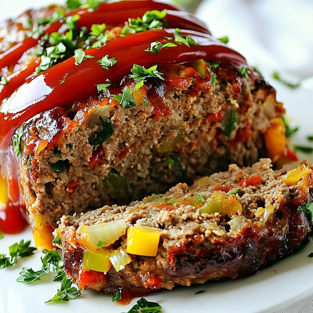 To make the best classic meatloaf, gather these key ingredients: - 1 ½ pounds ground beef (80% lean) - 1 cup breadcrumbs (preferably whole wheat) - 1 small onion, finely chopped - 2 cloves garlic, minced - ½ cup milk - 1 large egg - 1 tablespoon Worcestershire sauce - 2 tablespoons ketchup (plus extra for topping) - 1 teaspoon dried oregano - 1 teaspoon dried thyme - Salt and pepper to taste - ½ cup bell pepper, finely diced - Fresh parsley, chopped (for garnish) These ingredients come together to create a flavorful and hearty dish. You can add extra zest to your meatloaf with these items: - Chopped fresh herbs like basil or thyme - A splash of hot sauce for heat - Shredded cheese mixed in or on top - Diced mushrooms for a savory depth - Chopped bacon for a smoky flavor Feel free to mix and match these to suit your taste. To prepare your meatloaf, you will need: - A large mixing bowl - A loaf pan - A cutting board and knife - A whisk for mixing wet ingredients - Measuring cups and spoons - A spatula for mixing Having these tools ready will make your cooking process smooth and enjoyable. {{ingredient_image_1}} Start with fresh ingredients. Gather your items first. You will need: - 1 ½ pounds ground beef (80% lean) - 1 cup breadcrumbs (preferably whole wheat) - 1 small onion, finely chopped - 2 cloves garlic, minced - ½ cup milk - 1 large egg - 1 tablespoon Worcestershire sauce - 2 tablespoons ketchup (plus extra for topping) - 1 teaspoon dried oregano - 1 teaspoon dried thyme - Salt and pepper to taste - ½ cup bell pepper, finely diced - Fresh parsley, chopped (for garnish) Chop the onion and bell pepper finely. Mince the garlic. Measure all ingredients before starting. This makes mixing easier. In a large bowl, combine the ground beef, breadcrumbs, chopped onion, minced garlic, and diced bell pepper. Mix gently with your hands until everything blends. In another bowl, whisk together the milk, egg, Worcestershire sauce, ketchup, oregano, thyme, salt, and pepper. This mixture adds moisture and flavor. Slowly pour it into the meat mixture. Use your hands to mix everything together. Be careful not to overmix. You want a soft but firm mixture. Preheat your oven to 350°F (175°C). Lightly grease a loaf pan to prevent sticking. Shape the meat mixture into a loaf that fits snugly in the pan. Make sure it is even all around. Spread a layer of ketchup over the top. This adds flavor and keeps it moist. Bake in the oven for about 1 hour. Use a meat thermometer to check the internal temperature. It should reach 160°F (70°C). After baking, let the meatloaf rest for 10 minutes. This helps keep it juicy. Slice and garnish with fresh parsley. Serve with mashed potatoes and veggies for a hearty meal. To boost your meatloaf flavor, think layers. Start with fresh herbs like parsley. Add spices such as smoked paprika or cumin for warmth. You can also mix in some grated cheese, like Parmesan, for richness. A splash of hot sauce can add a nice kick. Always taste your meat mixture before baking. Adjust the seasoning to fit your preference. Mixing meatloaf requires care. Use your hands, but be gentle. Overmixing can lead to a tough loaf. Combine the meats and other ingredients until just blended. When shaping, form a loaf that fits snugly in your pan. This helps it cook evenly. Leave some space around the edges for heat to circulate. Resting your meatloaf is key. After baking, let it sit for about 10 minutes. This time allows the juices to redistribute. If you slice too soon, the juices will run out. A perfectly rested meatloaf will stay moist and flavorful. Enjoy the slices with your favorite sides for a truly hearty meal. Pro Tips Use lean beef: Opting for 80% lean ground beef provides a good balance of flavor and moisture while keeping the meatloaf hearty without being greasy. Add vegetables: Incorporating finely diced vegetables like bell peppers, carrots, or celery not only enhances flavor but also adds nutrition and moisture to the meatloaf. Rest before slicing: Allowing the meatloaf to rest for 10 minutes after baking helps retain its juices, making it easier to slice and more enjoyable to eat. Customize the glaze: Feel free to experiment with the topping by mixing ketchup with brown sugar, mustard, or barbecue sauce for a unique flavor twist. {{image_2}} You can swap ground beef for other meats. Try ground turkey or chicken for a lighter dish. Pork adds a nice flavor, too. Mixing meats can give you a tasty twist. A blend of beef and pork works well. It adds both flavor and moisture. Use about 1 pound of beef and ½ pound of pork for great results. If you want a meatless loaf, use lentils or chickpeas. Start with 1 cup of cooked lentils. Mash them up and mix with breadcrumbs. Add finely chopped veggies like carrots and zucchini. For binding, use flaxseed meal or tofu. This can replace the egg. Season it well for full flavor. A vegan Worcestershire sauce will work great, too. Spice up your meatloaf with herbs and spices. Try adding paprika or cumin for warmth. A pinch of red pepper flakes adds a nice kick. You can also toss in some grated cheese for richness. Diced mushrooms add moisture and umami. Experiment with different veggies like spinach or corn. Each twist makes a unique dish! After enjoying your meatloaf, let it cool. This helps keep it fresh. Wrap it tightly in plastic wrap or foil. You can also place it in an airtight container. Store your meatloaf in the fridge. It will stay good for up to four days. To reheat meatloaf, slice it first. This helps it heat evenly. Place the slices on a microwave-safe plate. Cover them with a damp paper towel to keep moisture in. Heat on medium power for one to two minutes. You can also use the oven. Preheat it to 350°F (175°C). Place the meatloaf in a baking dish and cover it with foil. Heat for about 20 minutes or until warm. You can freeze meatloaf for later meals. Wrap cooled meatloaf tightly in plastic wrap. Then, place it in a freezer bag. Remove as much air as possible. Label the bag with the date. Your meatloaf can last up to three months in the freezer. When you're ready to eat, thaw it in the fridge overnight. Then reheat as mentioned above. Enjoy this easy comfort food anytime! The best ground meat for meatloaf is 80% lean ground beef. This mix gives you a juicy and tasty result. You can also use ground turkey or pork for a lighter option. The key is to have enough fat for flavor. You know meatloaf is done when its internal temperature reaches 160°F (70°C). Use a meat thermometer to check this. If you cut into the loaf and see pink, it needs more time. Let it rest for 10 minutes after baking. This helps keep it moist. Yes, you can make meatloaf ahead of time. Prepare the mixture and shape it into a loaf. Wrap it tightly and store it in the fridge for up to 24 hours. You can also freeze it for up to three months. Just thaw before baking. This makes meal prep easy! In this post, we explored how to make classic meatloaf. We covered essential ingredients, tools, and step-by-step instructions. You learned helpful tips and tricks for flavor and texture. We also discussed tasty variations for every diet and storage options for leftovers. Meatloaf is simple and fun to make. With your new skills, you can enjoy flavorful meals all week long. Get creative and make it your own!