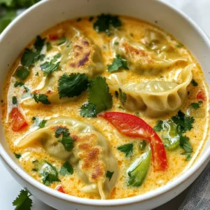 - 20 store-bought or homemade potstickers - 1 can (400 ml) coconut milk - 2 cups chicken or vegetable broth - 1 onion, diced - 4 garlic cloves, minced - 1 inch piece of ginger, grated - 1 red bell pepper, sliced - 1 cup bok choy, chopped - 1 tablespoon olive oil - 2 tablespoons red curry paste - 1 tablespoon soy sauce - 1 tablespoon lime juice - Salt and pepper to taste - Fresh cilantro and sliced green onions for garnish When I make this Thai Coconut Potsticker Stew, I start with the main ingredients. Potstickers give the stew its heartiness. You can use store-bought or make your own. Both work well. The coconut milk adds creaminess and sweetness. It balances the flavors nicely. The broth adds depth and helps create a warm base. Next, I focus on the vegetables and seasonings. Onions, garlic, and ginger bring a fragrant base. I love how they fill my kitchen with warmth. The red bell pepper adds color and sweetness. Bok choy gives a nice crunch and freshness to every bite. For extra flavor, I use olive oil, red curry paste, and soy sauce. The red curry paste gives the stew its spice. Lime juice adds a bright, zesty touch. I always taste and adjust the salt and pepper. Fresh cilantro and green onions are key for garnish. They not only look great but also add freshness. Each ingredient plays a role in making this dish comforting and full of flavor. {{ingredient_image_1}} - Heat olive oil in a large pot. - Sauté onion until soft. - Add garlic and ginger, then cook until fragrant. Start by warming the olive oil in your pot over medium heat. Once hot, toss in the diced onion. Sauté it for about 3-4 minutes until it becomes soft. Next, add the minced garlic and grated ginger. Stir them in for about a minute. You want to let those lovely aromas fill your kitchen! - Stir in red curry paste. - Pour in coconut milk and broth, then bring to a simmer. After the garlic and ginger have cooked, add the red curry paste. Mix it in well. This step adds a great kick! Now, pour in the coconut milk and your broth. Bring the mixture to a gentle simmer. You’ll see the colors blend beautifully. - Add soy sauce and lime juice. - Simmer potstickers until heated through. - Stir in red bell pepper and bok choy, cooking until tender. Once simmering, stir in the soy sauce and lime juice. Let it simmer for about 5 minutes. This step helps deepen the flavors. Carefully add in the potstickers. Simmer them for another 5-7 minutes. They should heat up nicely. Finally, toss in the sliced red bell pepper and chopped bok choy. Cook them for about 3-4 minutes. You want the veggies tender but still vibrant. Taste your stew and add salt and pepper if needed before serving. To adjust seasoning in your stew, taste as you go. Start with salt and pepper. Add a pinch of each. If you want more flavor, try adding a bit more soy sauce or lime juice. This will help balance the sweetness of coconut milk. Cooking potstickers without breaking them can be tricky. First, gently add them to the stew. Make sure the stew is not boiling too hard. Stir carefully to keep them intact. This way, your potstickers will stay whole and delicious. Garnishing your stew adds a nice touch. Use fresh cilantro and sliced green onions. Sprinkle them on top of each bowl. This adds color and freshness. It makes your dish look even more appetizing! Serving lime wedges on the side is a great idea. They add a zesty kick. Squeeze a wedge over your stew before eating. This will brighten the flavors and enhance your experience. For this recipe, a large pot works best. It allows enough space for the stew and potstickers. A heavy-bottomed pot helps prevent burning. Some kitchen gadgets can make cooking easier. A good cutting board and sharp knife speed up prep. A ladle is perfect for serving the stew into bowls. These tools can help improve your cooking efficiency. Pro Tips Use Homemade Broth: For an even richer flavor, consider using homemade chicken or vegetable broth instead of store-bought. Adjust the Spice: If you prefer a milder stew, start with a smaller amount of red curry paste and gradually add more to taste. Fresh Herbs Boost Flavor: Adding fresh herbs like Thai basil or mint just before serving can elevate the dish with a burst of freshness. Customize Veggies: Feel free to swap in your favorite vegetables or whatever you have on hand; carrots, snap peas, or spinach work great! {{image_2}} You can change the proteins in this stew. Shrimp or tofu work well. Both give a nice taste. If you use shrimp, add them later in the cooking. Tofu can soak up flavors well. You can also swap out vegetables. Snap peas or bok choy are great options. They add crunch and color. Try different veggies to find your favorite mix. If you want a milder stew, reduce the curry paste. This makes it better for kids. You can also remove the ginger for less heat. If you like it spicy, add chili flakes. Fresh chilies can give a nice kick too. Just be careful not to add too much at once. Taste as you go to find the right heat. For gluten-free options, choose gluten-free potstickers. Many brands offer these now. You can also make your own from rice flour. If you want a vegan stew, use vegetable broth. Look for vegan red curry paste too. This keeps all the great flavors without meat. After you enjoy the Thai Coconut Potsticker Stew, store any leftovers in the fridge. Place the stew in an airtight container. This keeps it fresh and safe. The stew lasts about 3 to 4 days in the fridge. To freeze the stew, let it cool down first. Transfer the cooled stew to a freezer-safe container. Leave some space at the top for expansion. You can freeze it for up to 3 months. When you want to eat it, thaw it in the fridge overnight. Reheat it on the stove over medium heat. Stir it gently until it becomes hot. You can prep ingredients ahead of time. Chop the veggies and store them in the fridge. You can also make the stew base a day ahead. When you're ready to eat, just add the potstickers and heat. Use the microwave or stove for easy reheating. This saves time and makes meals quick and easy. Can I use frozen potstickers? Yes, you can use frozen potstickers. Just add them to the stew without thawing. They will cook while the stew simmers. It’s an easy way to save time. What can I serve with Thai Coconut Potsticker Stew? This stew pairs well with rice or noodles. You could also serve it with a side salad. Fresh lime wedges add a nice touch too. How to ensure potstickers don’t get mushy? To keep potstickers firm, avoid boiling them too long. Add them near the end of cooking. This way, they heat through without getting too soft. Can I make the stew ahead of time? Yes, you can make the stew ahead. Just store it in the fridge and reheat when ready. Add potstickers fresh to keep them nice. Can I use coconut cream instead of coconut milk? Yes, coconut cream works well. It will make the stew richer and creamier. Just adjust the broth to keep the right consistency. What’s a good substitute for red curry paste? If you don’t have red curry paste, use green curry paste or homemade spice blends. You can mix chili paste with coconut milk for a similar flavor. This blog post shared a simple recipe for Thai Coconut Potsticker Stew. We covered key ingredients like potstickers, coconut milk, and fresh veggies. I provided step-by-step cooking instructions to blend flavors perfectly. You learned tips for seasoning and presentation, plus variations for dietary needs. Cooking is all about creativity and joy. Experiment with your favorite flavors for a personal touch. Enjoy this comforting stew that warms both the body and soul.