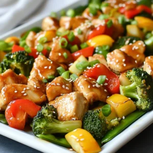 - 1 pound boneless, skinless chicken thighs (cut into bite-sized pieces) - 1 cup broccoli florets - 1 cup bell peppers (sliced, any color) - 1 medium zucchini (sliced) - 1 cup snap peas - ¼ cup low-sodium soy sauce - 2 tablespoons honey - 1 tablespoon rice vinegar - 1 tablespoon sesame oil - 2 cloves garlic (minced) - 1 teaspoon grated ginger - 1 tablespoon cornstarch - 2 tablespoons water The chicken is the star of this dish. I love using boneless, skinless thighs because they stay juicy and tender. You can also try chicken breasts if you prefer. The vegetables add color and crunch. Broccoli, bell peppers, zucchini, and snap peas work well together. They soak up the sauce and balance the meal. The teriyaki sauce brings everything together. It combines soy sauce, honey, rice vinegar, sesame oil, garlic, and ginger. This mix is sweet and savory. The cornstarch thickens the sauce, making it stick to the chicken and veggies. - Sesame seeds - Green onions Garnishes add a nice touch to your dish. I love sprinkling sesame seeds on top for a crunchy texture. The green onions give a fresh taste and bright color. You can add them right before serving for the best look. These small touches make your meal feel special. {{ingredient_image_1}} 1. Preheat and prepare the sheet pan Begin by preheating your oven to 425°F (220°C). This step is key for a crispy finish. Line a large sheet pan with parchment paper. This makes cleanup a breeze and helps prevent sticking. 2. Marinating the chicken In a big mixing bowl, combine the low-sodium soy sauce, honey, rice vinegar, sesame oil, minced garlic, and grated ginger. Mix these until smooth. Then, add the bite-sized chicken pieces. Stir well to coat all the chicken. Let it sit for at least 15 minutes, or up to 2 hours if you have the time. The longer it sits, the more flavor it absorbs. 1. Arrange ingredients on the sheet pan While the chicken marinates, get another bowl. Toss together the broccoli, bell peppers, zucchini, and snap peas with a drizzle of sesame oil. Sprinkle in a pinch of salt and pepper. This adds flavor to the veggies. After that, place the marinated chicken on one side of the sheet pan. Arrange the veggies on the other side. 2. Baking process Slide the sheet pan into the preheated oven. Bake for 20 minutes. This cooks the chicken and softens the vegetables. Keep an eye on them as they bake. 1. Thickening the sauce While the chicken and veggies bake, mix cornstarch with water in a small bowl to make a slurry. After the 20 minutes, add this mixture to the pan. This will help thicken the sauce. Stir gently to combine it with the chicken and veggies. 2. Serving suggestions Continue baking for another 5-10 minutes. Check if the chicken is fully cooked and the veggies are tender-crisp. Once done, take the pan out of the oven. Sprinkle sesame seeds and sliced green onions on top for a nice touch. Serve this dish on a large platter, drizzled with any remaining sauce from the pan. Enjoy your meal! - How to ensure chicken is juicy To keep chicken juicy, marinate it well. Use soy sauce, honey, and sesame oil. Let it soak for at least 15 minutes. Longer is better, up to 2 hours. This adds flavor and moisture. - Perfecting vegetable texture Cut vegetables into similar sizes for even cooking. Toss them lightly in sesame oil and a little salt. This helps them stay crisp while baking. Bake them just until tender. You want them bright and crunchy. - Proper storage methods for leftovers Store leftovers in an airtight container. Keep them in the fridge for up to 3 days. For longer storage, freeze the chicken and veggies separately. Thaw them in the fridge before reheating. - Reheating tips for optimal taste Reheat leftovers in the oven for best results. Set the oven to 350°F (175°C). Place the food in a dish and cover it with foil. Heat for about 15 minutes. This keeps the chicken juicy and veggies crisp. You can also use the microwave in a pinch, but it may not keep the same texture. Pro Tips Marinate Longer for More Flavor: Allow the chicken to marinate for up to 2 hours to enhance the flavor and tenderness. Use Fresh Ingredients: Using fresh vegetables and high-quality chicken will elevate the dish's taste and texture. Don’t Overcrowd the Pan: Ensure there’s enough space on the sheet pan for even cooking and browning; this prevents steaming. Customize Your Veggies: Feel free to substitute or add your favorite vegetables based on seasonal availability or personal preference. {{image_2}} You can easily switch up the protein in this dish. Try using chicken breasts, tofu, or shrimp. Each option brings its flavor and texture. If you choose shrimp, cut your cook time in half. For the veggies, think about the season. In spring, use asparagus or snap peas. In fall, try butternut squash or brussels sprouts. Choose what is fresh and what you love. Making your own teriyaki sauce is simple and fun. Mix soy sauce, honey, ginger, and garlic to get that sweet and savory kick. Adjust the ingredients to your taste. If you're watching calories, use a low-calorie soy sauce. You can also add a splash of lime juice for zest. This keeps the flavor strong without extra calories. How long to marinate chicken? You should marinate the chicken for at least 15 minutes. This time helps the chicken absorb the flavors. If you can, marinating for up to 2 hours makes it even better. Just remember, do not marinate too long, or the texture may change. Can I use frozen vegetables? Yes, you can use frozen vegetables! They are a great time-saver. Just toss them in the sesame oil and salt like fresh veggies. You may need to bake them a bit longer to ensure they cook through. What to do if chicken is overcooked? If your chicken is overcooked and dry, try adding some sauce. Drizzle a bit of extra teriyaki sauce over the chicken. This can help moisten it and improve the taste. You can also serve it with a side of rice or a fresh salad to balance it out. How to fix a too-salty dish? If your dish is too salty, add more veggies or rice. These ingredients can soak up some saltiness. Another trick is to add a little sugar or honey to balance the salt. This helps create a better flavor. If you love this sheet pan teriyaki chicken and veggies, you may want to try other sheet pan meals. Here are some easy ideas: - Sheet Pan Lemon Garlic Chicken: This dish gives a zesty twist with lemon and garlic. - Sheet Pan Fajitas: Quick and fun, these are great for taco night. - Sheet Pan Mediterranean Salmon: Enjoy tender salmon with vibrant veggies. For more teriyaki-inspired dishes, consider these: - Teriyaki Beef Stir-Fry: This dish brings a beefy taste with classic teriyaki sauce. - Teriyaki Tofu Bowls: A great plant-based option packed with flavor. - Teriyaki Shrimp Skewers: Perfect for grilling, these skewers offer a tasty twist. Visual learners might find cooking videos helpful. Here are some suggestions: - YouTube Cooking Channels: Channels like Tasty and Binging with Babish offer easy-to-follow recipes. - Cooking Tutorials: Look for tutorials specifically about sheet pan meals for extra tips. These resources can enhance your cooking journey and inspire new ideas! You now know how to create a tasty sheet pan teriyaki dish. We covered the key ingredients, from chicken to fresh veggies. You learned how to prep, cook, and add final touches. Plus, you got tips for storage and variations to keep things fresh. Teriyaki is fun to make and versatile. With a few swaps, you can create your own twist. I hope you enjoy making this dish as much as I do!