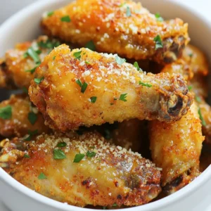To make Air Fryer Garlic Parmesan Chicken Wings, you will need: - 2 lbs chicken wings - 3 tablespoons olive oil - 1 teaspoon garlic powder - 1 teaspoon onion powder - 1 teaspoon smoked paprika - ½ teaspoon black pepper - ½ teaspoon salt - ¼ cup grated Parmesan cheese - 2 tablespoons fresh parsley, chopped (for garnish) - 1 tablespoon minced garlic (fresh) Having these items ready makes cooking easy and fun. Choose fresh chicken wings. Look for wings that are plump and not discolored. Fresh garlic adds a nice punch. Use whole cloves and mince them right before cooking. Fresh herbs like parsley brighten the dish. Store them in a cool place until you are ready to use them. If you can, buy high-quality olive oil. It enhances the flavor of the wings. If you don’t have garlic powder, you can use fresh garlic instead. Just add more minced garlic to the mix. For smoked paprika, regular paprika works too, but it will change the flavor a bit. If you want a little heat, add cayenne pepper. You can also swap the chicken wings for drumsticks if you prefer. The cooking time might change slightly, so keep an eye on them. {{ingredient_image_1}} Start with fresh chicken wings. I use about 2 lbs for this recipe. First, pat the wings dry with paper towels. This step helps make the wings crispier. Removing excess moisture is key. If they are wet, they won't crisp well. Dry wings absorb the coating better too. Next, we need to marinate the wings. In a large bowl, mix 3 tablespoons of olive oil with garlic powder, onion powder, smoked paprika, black pepper, and salt. This creates a flavorful mix. Toss the wings in this mixture until they are fully coated. Don't rush; make sure every wing gets some love. After mixing, add 1 tablespoon of minced garlic. This gives the wings a nice kick. Now, it's time for the air fryer. Preheat it to 375°F (190°C) for about 5 minutes. This ensures even cooking. Place the wings in the basket in a single layer. Avoid overcrowding for best results. Cook them for 25-30 minutes. Flip them halfway through cooking. This helps them brown evenly. When they are golden and crispy, they are ready. After cooking, toss the wings with ¼ cup of grated Parmesan cheese. Finally, serve with chopped parsley on top for a fresh touch. Enjoy your delicious creation! To get crispy chicken wings, you must dry them well. Patting them with paper towels removes excess moisture. This step is key for a great crunch. Next, coat the wings in a mix of spices and oil. The oil helps them crisp up in the air fryer. Make sure not to overcrowd the basket. This allows hot air to circulate freely, giving you wings that are golden and crunchy. Preheating your air fryer is very important. It helps the wings cook evenly from the start. Set it to 375°F (190°C) for about 5 minutes. This quick step makes a huge difference. If you skip it, your wings might not get that nice, crispy finish. Follow these steps to avoid common mistakes. First, make sure to flip the wings halfway through cooking. This ensures they brown evenly. Second, check the wings for doneness. They should be golden brown and crispy. Use a meat thermometer if unsure; the internal temperature should be 165°F (74°C). Finally, add the Parmesan cheese right after cooking. This way, it melts and sticks well to the wings, enhancing the flavor. Pro Tips Pat Dry for Crispiness: Ensure your chicken wings are thoroughly dried with paper towels before seasoning. This helps achieve a perfectly crispy texture when air frying. Don't Overcrowd the Basket: When air frying, always place the wings in a single layer without overcrowding. This allows hot air to circulate evenly, resulting in crispier wings. Flip Halfway Through Cooking: Remember to flip the wings halfway through the cooking time. This ensures even cooking and browning on both sides. Garnish for Extra Flavor: Adding fresh parsley and additional Parmesan cheese just before serving enhances the flavor and presentation of your wings. {{image_2}} You can easily change the flavor of your chicken wings. For a spicy kick, add cayenne pepper or hot sauce to the marinade. Mix in 1-2 teaspoons of smoked chipotle for a smoky taste. If you love BBQ, swap the garlic powder for your favorite BBQ rub. This gives the wings a sweet and tangy flavor. Experiment with different hot sauces to find your favorite mix. While wings are great, you can use other chicken parts too. Chicken drumsticks work well in the air fryer. They take a bit longer to cook, so aim for 30-35 minutes. You can even use chicken thighs for juicy bites. Just ensure all pieces are the same size for even cooking. Adjust the cooking time if needed, as some parts may take longer. Get creative with seasonings to match your taste. Try adding lemon zest for a fresh twist. You can also use Italian seasoning for a herby flavor. For a savory touch, mix in some ranch seasoning. If you want something different, use a curry blend for an exotic flair. Remember, the key is to find flavors you enjoy. To store leftovers, let the chicken wings cool down. Place them in an airtight container. You can keep them in the fridge for up to three days. Make sure to layer them with parchment paper to avoid sticking. For reheating, use the air fryer again. Preheat it to 375°F (190°C). Place the wings in the basket in a single layer. Heat for about 5-7 minutes. This keeps them crispy and tasty. You can also use an oven if needed. Just set it to 350°F (175°C) and heat for 10-15 minutes. You can freeze the wings if you have extra. Place them in a freezer-safe bag. Remove as much air as possible. They will stay good for up to three months. When ready to eat, thaw in the fridge overnight. Then, reheat using the air fryer for best texture. Yes, you can use frozen chicken wings. However, you must adjust the cooking time. Start by air frying the wings for about 10 minutes at 375°F (190°C). After that, check the wings' doneness and continue cooking until they are golden and crispy. Make sure to coat the frozen wings in the marinade after they thaw slightly in the air fryer. To get extra crispy wings, air fry them for 30 to 35 minutes. Flip the wings halfway through cooking to ensure even crispiness. Also, patting the wings dry before marinating helps, as it removes moisture and aids in crisping the skin. Several sauces pair nicely with garlic parmesan wings. Here are some great options: - Ranch dressing - Blue cheese dressing - Hot sauce for a spicy kick - Honey mustard for a sweet touch These sauces enhance the flavor and add a fun twist to your meal. You learned about the essential ingredients for making tasty garlic parmesan wings. You also saw tips on choosing fresh ingredients and exciting substitutes. The step-by-step guide showed how to prepare, marinate, and cook chicken wings in an air fryer. Using the right tips, you’ll achieve crispy results every time. There are flavor variations to try, plus storage tips for leftovers. Overall, these wings are easy and fun to make. Now, you're ready to impress with your cooking skills. Enjoy your delicious wings!