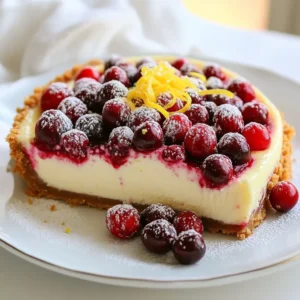 - 1 ½ cups graham cracker crumbs - ½ cup unsalted butter, melted - 2 cups cream cheese, softened - 1 cup granulated sugar - 1 teaspoon vanilla extract - 1 cup sour cream - 3 large eggs - 1 ½ cups fresh cranberries - ½ cup powdered sugar - 1 tablespoon lemon juice - Zest of 1 lemon Cream cheese gives the cheesecake its rich, creamy texture. Make sure it’s softened for easy mixing. Sour cream adds a tangy flavor and keeps it moist. The fresh cranberries provide a burst of tartness, balancing the sweetness well. The graham cracker crumbs form a crunchy crust. Use unsalted butter for the best taste, as it lets the other flavors shine. For cream cheese, brands like Philadelphia or Kite Hill work well. If you prefer a lighter option, try Neufchâtel cheese. For sour cream, Daisy is a great choice, but Greek yogurt can be a good substitute. If fresh cranberries are not available, you can use frozen ones. Just remember to thaw and drain them before use. {{ingredient_image_1}} Making creamy cranberry cheesecake is fun and easy. You will need a few simple steps. Start by gathering all your ingredients. This makes the process smooth and quick. You can set aside about 20 minutes for prep. First, preheat your oven to 325°F (160°C). In a medium bowl, mix 1 ½ cups of graham cracker crumbs with ½ cup of melted butter. Stir well until it looks like wet sand. Next, press this mixture firmly into the bottom of a 9-inch springform pan. This creates a nice crust. Bake it in the oven for 10 minutes. Keep an eye on it; you want it to be lightly golden. Once done, take it out and let it cool. Now, let’s make the cheesecake filling. In a large bowl, beat 2 cups of softened cream cheese with 1 cup of granulated sugar. Use an electric mixer for a smooth texture. Add 1 teaspoon of vanilla extract and 1 cup of sour cream. Mix until everything is blended well. Then, add 3 large eggs one at a time. Mix gently after each egg. Avoid overmixing to keep the cheesecake light. In another bowl, toss 1 ½ cups of fresh cranberries with ½ cup of powdered sugar, 1 tablespoon of lemon juice, and the zest of 1 lemon. This adds brightness to the cheesecake. Fold the cranberries into your cheesecake batter carefully. Pour the batter over the cooled crust. Bake it for 55-65 minutes. Look for the edges to set with a slight jiggle in the center. When done, turn off the oven but leave the cheesecake inside with the door slightly open for an hour. This helps prevent cracks. After it cools, refrigerate the cheesecake for at least 4 hours, or overnight if you can wait. Before serving, add extra cranberries or a sprinkle of powdered sugar for a lovely touch. Enjoy! To get a smooth cheesecake, use soft cream cheese. Let it sit out for 30 minutes before mixing. Beat it until creamy. Add the sugar slowly while mixing. This keeps air out and helps avoid cracks. Always mix on low speed to keep it thick and rich. To prevent cracks, bake your cheesecake in a water bath. Wrap your springform pan in foil to avoid leaks. Place the pan in a larger dish filled with hot water. This helps keep the temperature even. After baking, turn off the oven and leave the door slightly open. Let it cool slowly for an hour. This helps set the cheesecake without cracks. For a beautiful finish, top your cheesecake with more cranberries. A light dusting of powdered sugar adds a nice touch. You can also drizzle some lemon juice over the top. Serve slices on dessert plates with a fork. This makes a lovely and elegant dessert for any gathering. Pro Tips Use Room Temperature Ingredients: Ensure that your cream cheese and eggs are at room temperature before mixing. This helps achieve a smoother and creamier cheesecake batter. Don’t Overmix: When adding the eggs, mix just until combined. Overmixing can introduce air into the batter, leading to cracks during baking. Cooling Process: Letting the cheesecake cool in the oven with the door ajar helps prevent sudden temperature changes that can cause cracking. Chill Overnight: For the best texture and flavor, refrigerate your cheesecake overnight. This allows the flavors to meld and the cheesecake to set perfectly. {{image_2}} You can switch cranberries for other fruits. Raspberries bring a tart kick. Blueberries add sweetness and color. Strawberries can also work well. Each fruit adds a unique taste and look. Try mixing fruits for a fun twist. Just remember to adjust sugar based on the fruit's sweetness. You can easily change the sweetness of your cheesecake. If you like it sweeter, add more sugar. Start with an extra ¼ cup and taste the batter. You can also use honey or maple syrup as sweeteners. For less sweetness, cut back on sugar. Remember, the fresh fruit will also add its own sweetness. If you need a gluten-free option, use gluten-free graham crackers. You can also use almond flour or crushed nuts for the crust. For a dairy-free cheesecake, swap cream cheese for a vegan alternative. Coconut cream can replace sour cream too. Adjust eggs with flaxseed or chia seeds for a vegan option. Each change gives a different flavor and texture. To keep your creamy cranberry cheesecake fresh, cover it well. Use plastic wrap or aluminum foil. You can also place it in an airtight container. Store it in the fridge. It will stay tasty for about 4 to 5 days. Enjoy it cold or let it sit at room temperature for a bit before serving. If you want to enjoy this cheesecake later, freezing is a great option. First, let the cheesecake cool completely. After that, wrap it tightly in plastic wrap. Then, add a layer of aluminum foil for extra protection. This will keep it fresh for about 2 to 3 months. Remember to label it with the date! When you are ready to eat your frozen cheesecake, take it out of the freezer. Place it in the fridge to thaw slowly. This can take around 6 to 8 hours or overnight. Avoid thawing it at room temperature, as it can get too soft. Once thawed, enjoy your cheesecake as if it was just made! The cheesecake needs at least four hours to set in the fridge. For best results, let it chill overnight. This time allows it to firm up and develop great flavor. If you skip this step, the texture may be too soft. You want it to be creamy but firm enough to slice easily. Yes, you can make this cheesecake a day or two in advance. This gives the flavors more time to blend. Just cover it well with plastic wrap after it cools. It stays fresh in the fridge, making it perfect for parties or special occasions. Serve the cheesecake chilled for the best taste. You can add fresh cranberries or a dusting of powdered sugar on top. This adds color and a little extra sweetness. Slice it into pieces and enjoy it with friends and family. A dollop of whipped cream on the side is also a nice touch! Making a great cheesecake is both fun and rewarding. We explored ingredient choices, from brands to key notes. I showed you step-by-step how to bake the crust and prepare the filling. You learned tips for a smooth texture and how to avoid cracks. Plus, we looked at tasty variations and storage tips to keep your cheesecake fresh. Use these ideas to impress friends and family with your cheesecake skills. Enjoy your delicious creation!