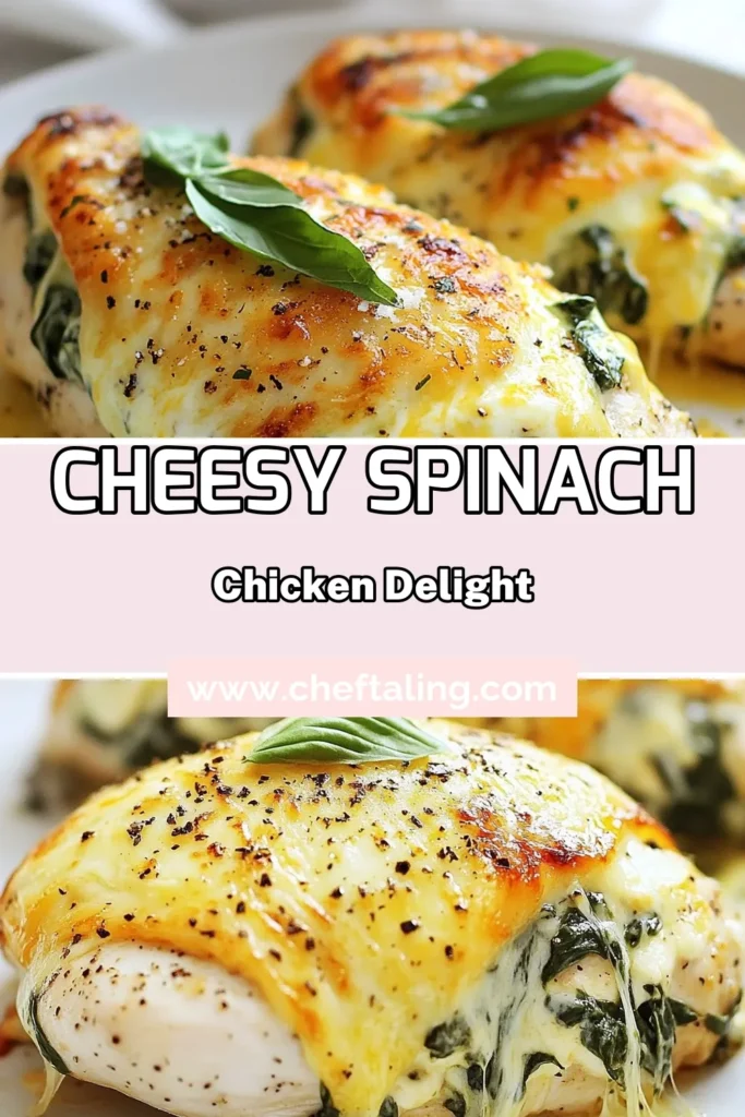 Indulge in this delicious Cheesy Spinach Stuffed Chicken that transforms ordinary chicken breasts into a cheesy, creamy delight! Perfect for a quick weeknight meal, this easy chicken dinner recipe bursts with flavor from fresh garlic and spinach. Explore these stuffed chicken recipes that your family will love. Ready to impress at dinner? Try this creamy spinach chicken tonight! Save this recipe for later! #chickenbreastrecipes #stuffedchickenrecipes #easychickendinner #cheesespinachstuffedchicken