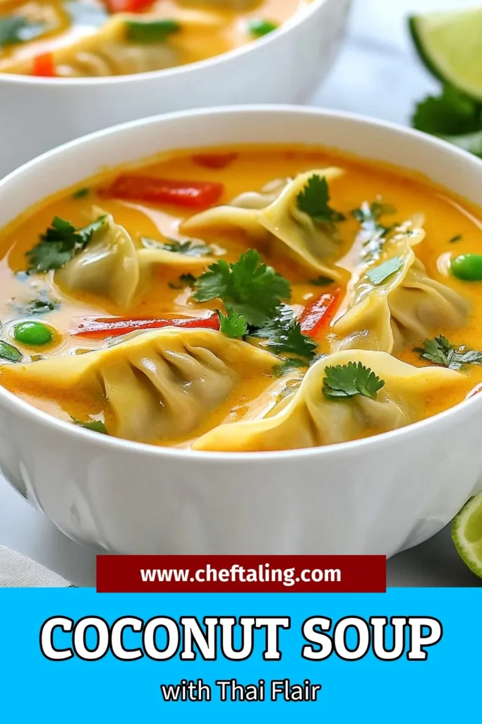 Indulge in the comforting flavors of Thai coconut soup with this delicious recipe featuring vegetable potstickers. This easy vegetarian soup recipe combines creamy coconut milk, vibrant red curry potstickers, and fresh veggies for a quick weeknight meal. Perfect for cozy nights, this Thai soup with coconut milk is sure to please! Save this recipe and explore the joy of cooking. #ThaiCoconutSoup #VegetablePotstickersRecipe #EasyVegetarianSoup #RedCurryPotstickersSoup