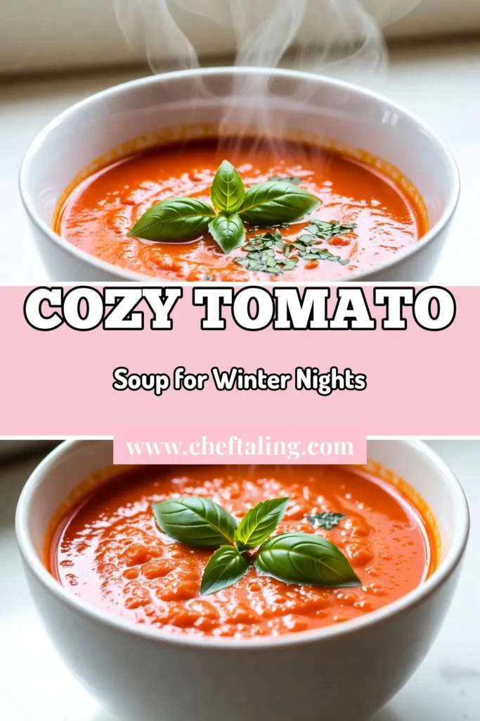 Warm up with this delicious winter tomato soup that's perfect for cozy nights! Our creamy tomato soup recipe is not only comforting but also easy to make at home. Whether you choose the classic version or opt for a dairy-free tomato soup with coconut cream, you'll love this satisfying dish. Discover how to create this comforting bowl of homemade goodness and enjoy it with crusty bread. Save this recipe for your winter meal planning! #WinterTomatoSoup #CreamyTomatoSoup #HomemadeTomatoSoup #CozyWinterRecipes