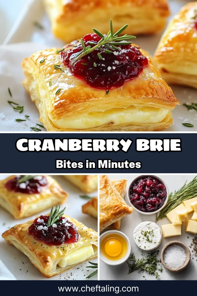 Indulge in these delicious Cranberry Brie Puff Pastry Bites, the perfect easy holiday appetizer! Combining creamy brie cheese with tangy cranberry sauce, these puff pastry bites are sure to impress your guests. Follow our simple Brie cheese recipe for a mouthwatering treat that's ideal for any gathering. Don't miss out on this delightful Puff Pastry appetizer—save and try it today! #CranberryBrieBites #PuffPastryAppetizer #EasyHolidayAppetizer #BrieCheeseRecipes