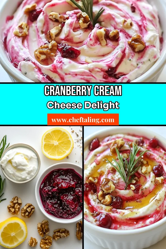 Delight your guests this holiday season with a savory cranberry cream cheese dip. This creamy rosemary dip recipe combines rich cream cheese with tart cranberry sauce and fresh rosemary, creating a unique holiday appetizer dip that's both delicious and visually appealing. Garnish with walnuts for an extra crunch! Try this easy cream cheese dip with walnuts recipe today and dazzle your friends! Save this recipe for your festive gatherings! #CranberryDip #HolidayAppetizer #SavoryDip #CreamCheeseDip