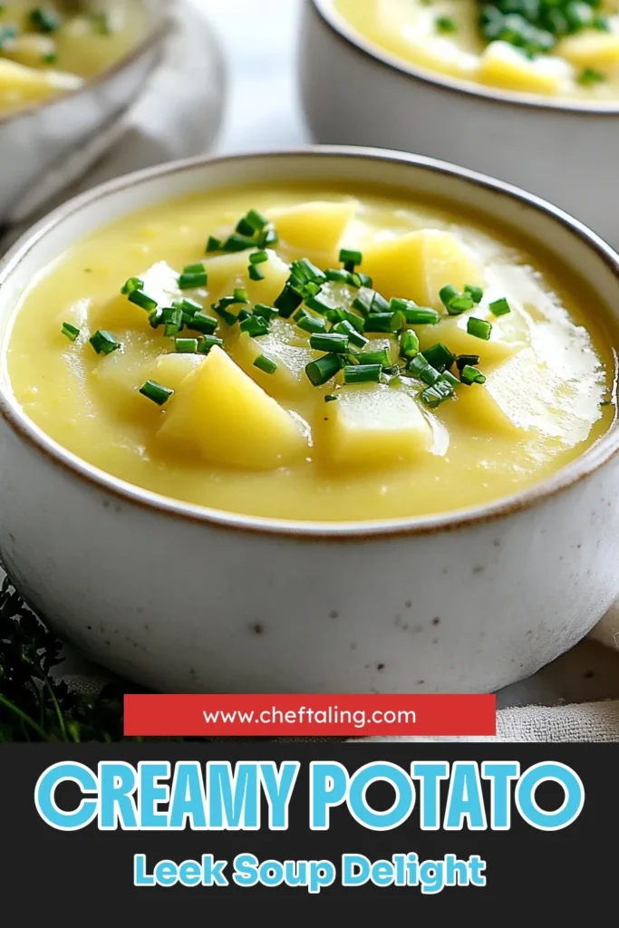 Savor the comforting flavors of this creamy potato leek soup that's perfect for any mealtime. This easy potato leek recipe combines tender potatoes and leeks with a rich vegetable broth, creating a delicious and healthy potato soup recipe. Ideal for cozy nights, this creamy soup with leeks is ready in just 45 minutes. Perfect for sharing or meal prep! Try it today and enjoy a warm bowl of goodness. Save this recipe for your next cooking adventure! #PotatoLeekSoup #VegetableBroth #HealthyRecipes #SoupLovers