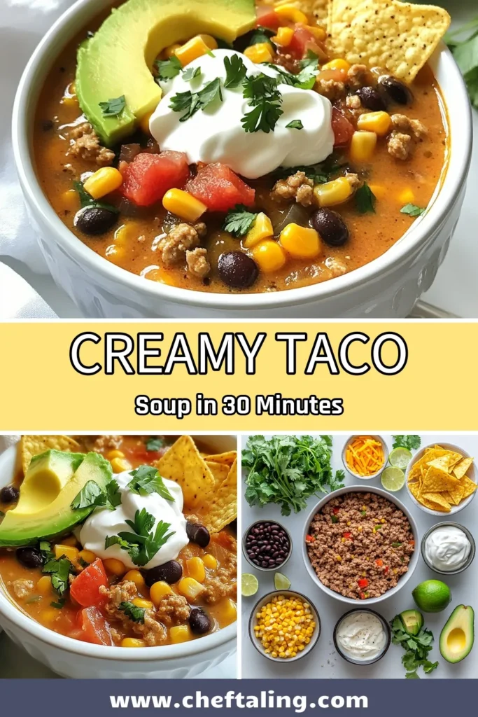 Find comfort in this deliciously creamy taco soup that combines flavorful ground turkey and cheese for a hearty meal. This easy taco soup recipe is perfect for busy nights and can be made in one pot, making cleanup a breeze. Enjoy a cheesy taco soup that's sure to impress! Get the full recipe and elevate your dinner routine today. Save and share with your friends! #CreamyTacoSoup #EasyTacoSoupRecipe #GroundTurkeyTacoSoup #CheesyTacoSoup