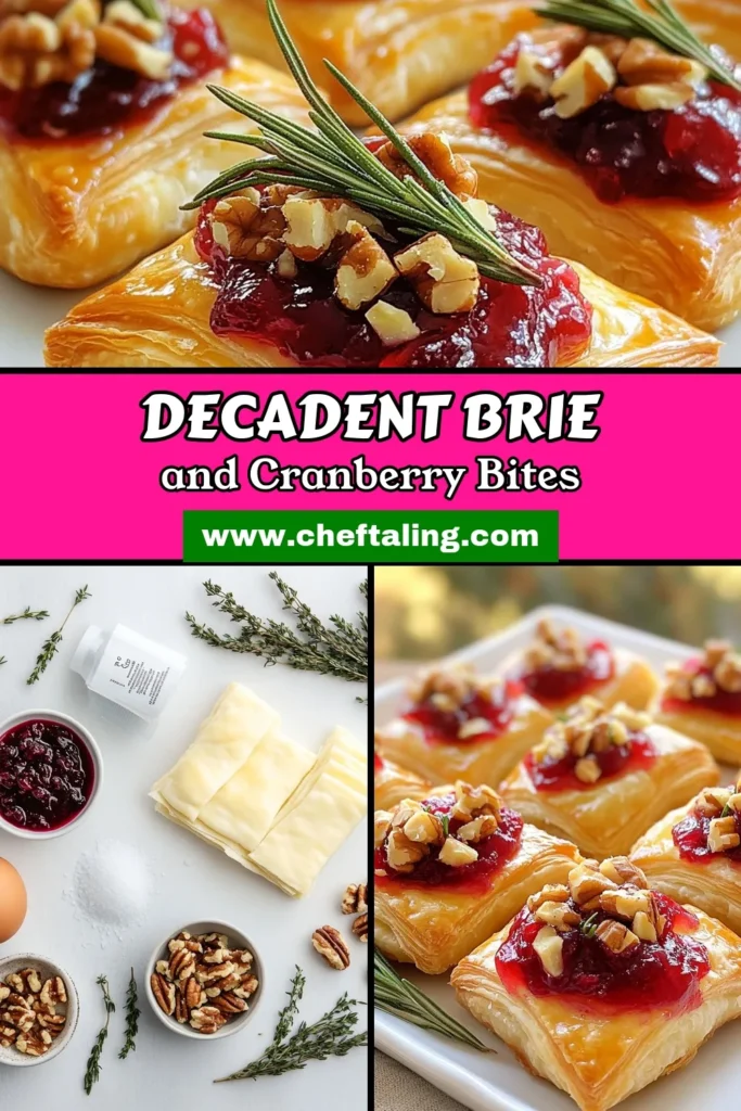 Indulge in these irresistible Cranberry Brie Puff Pastry Bites! This easy holiday appetizer features flaky puff pastry filled with creamy Brie cheese and tart cranberry sauce. Perfect for gatherings, this Puff Pastry Bites Recipe is quick to whip up, making it a favorite among Brie cheese recipes. Give it a try and add a festive touch to your table. Save this recipe now for your next celebration! #CranberryBriePuffPastry #EasyHolidayAppetizers #PuffPastryBites #BrieCheeseRecipes