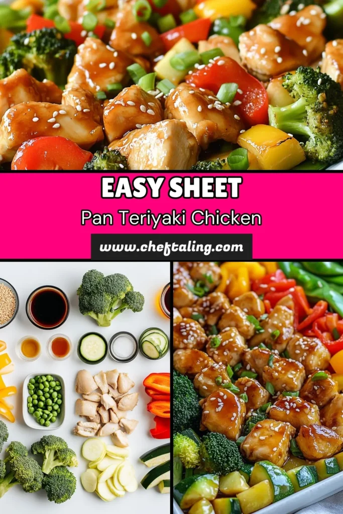 Looking for an easy and delicious dinner? Try this Sheet Pan Teriyaki Chicken & Veggies recipe! This healthy sheet pan dinner combines juicy teriyaki chicken with colorful veggies like broccoli, bell peppers, and zucchini for a complete one-pan teriyaki chicken meal. Perfect for busy nights, it takes just 45 minutes to make. Get ready to impress with this easy teriyaki chicken recipe! Save this recipe for your weeknight meals! #SheetPanDinner #TeriyakiChicken #HealthyEating #EasyRecipes