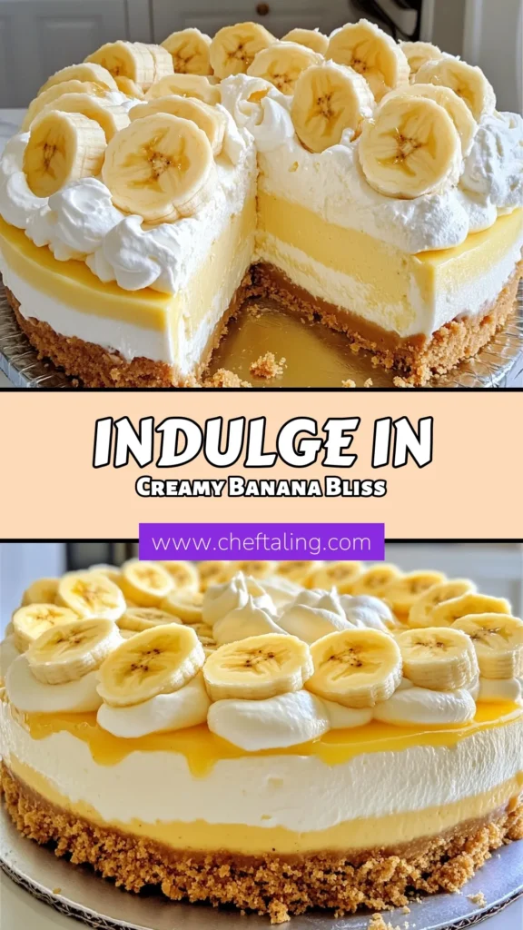 Indulge in this delightful banana cream cheesecake, an easy no-bake cheesecake recipe that’s perfect for banana lovers! With creamy layers of cheesecake with bananas, and topped with fresh whipped cream, this banana dessert recipe is sure to impress. Whether for a special occasion or a simple treat, this easy cheesecake dessert will be a hit! Save this recipe now and enjoy a slice of heaven! #BananaCreamCheesecake #NoBakeCheesecake #BananaDessertRecipes #EasyCheesecakeDessert