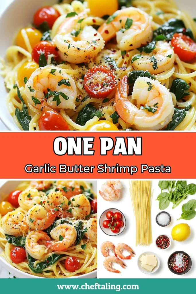 Discover the delightful One-Pan Garlic Butter Shrimp Pasta that's perfect for busy weeknights! This easy shrimp pasta combines succulent shrimp, fresh spinach, and garlic in just one pan, making clean-up a breeze. Ready in 30 minutes, it’s one of the best quick dinner recipes out there. Elevate your meal with this delicious spaghetti with shrimp and spinach. Save this recipe for a hassle-free dinner tonight! #GarlicButterShrimpPasta #OnePanPastaRecipes #EasyShrimpPasta #QuickDinnerRecipes