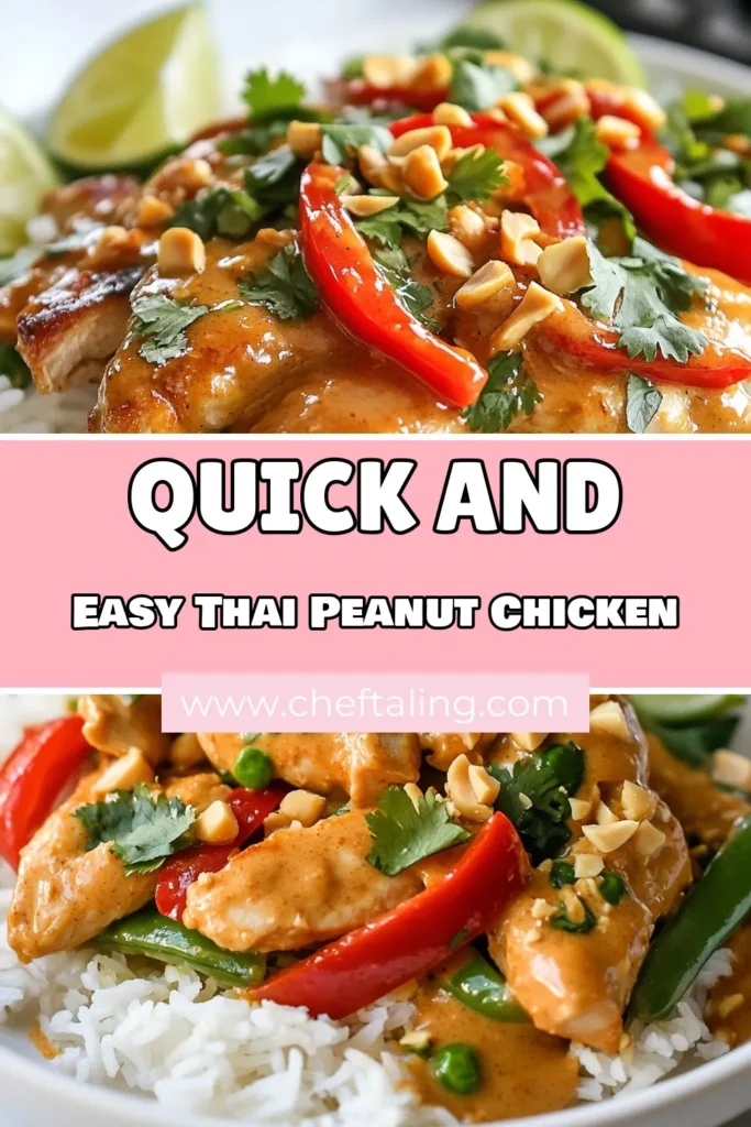 Discover the irresistible flavors of this Thai Peanut Chicken Stir-Fry! This easy chicken stir-fry recipe combines tender chicken, vibrant veggies, and a creamy peanut butter sauce for a quick Thai dinner that everyone will love. Perfect for busy evenings, this healthy stir-fry dinner is ready in just 30 minutes. Try this delicious peanut butter chicken stir-fry and make it a family favorite! Save this recipe for later! #ThaiPeanutChicken #EasyStirFry #QuickThaiRecipes #HealthyDinner