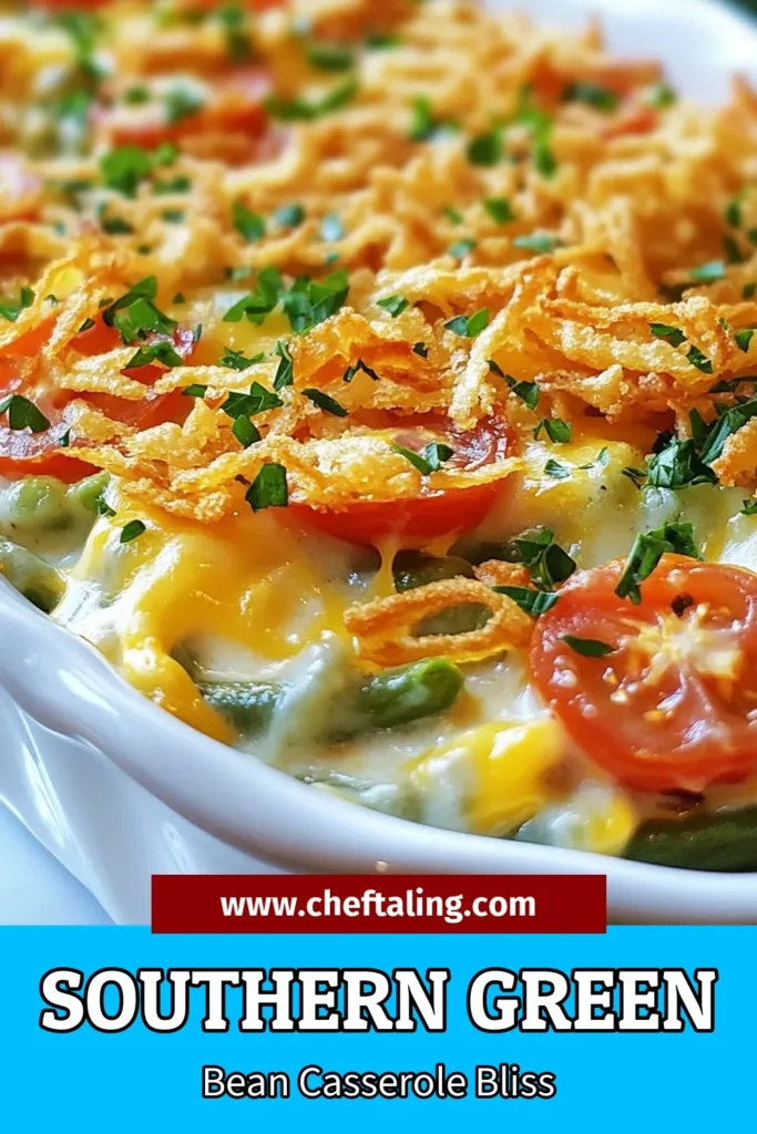 Looking for a crowd-pleasing holiday side dish recipe? Try this Southern green bean casserole! This creamy green bean recipe features fresh green beans, cherry tomatoes, and a delightful mix of cheese and crispy fried onions. Perfect as a vegetarian casserole dish, it’s sure to impress at any festive gathering. Don't miss out—save this easy green bean casserole with cheese recipe for your next meal! #GreenBeanCasserole #SouthernRecipes #VegetarianCasserole #HolidaySideDishes