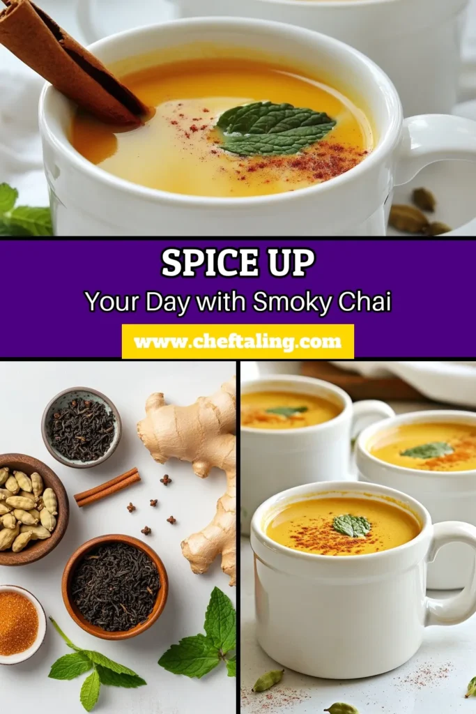Discover the rich flavors of Smoky Masala Chai with this homemade chai recipe. This spiced tea recipe combines traditional Indian tea with ginger, black tea, and a hint of smoked paprika for a unique twist. Perfect for warming up, this vegan masala chai is quick and easy to make in just 15 minutes. Try it today and enjoy a comforting cup of goodness! Save and share this delightful recipe! #SmokyMasalaChai #HomemadeChai #SpicedTea #VeganMasalaChai