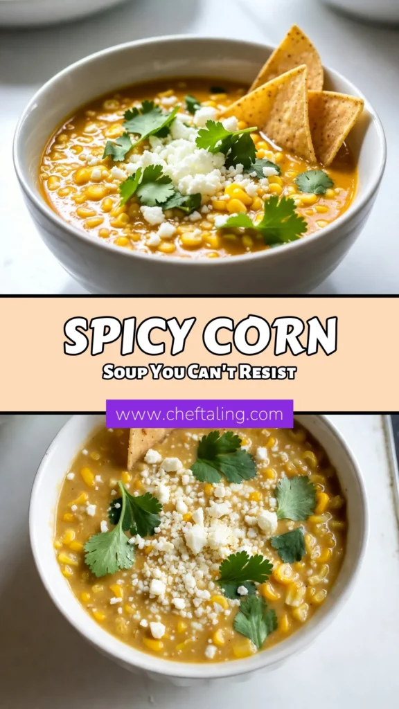 Discover the ultimate comfort food with this Spicy Mexican Street Corn Soup! This easy street corn soup combines fresh corn and spices for a deliciously creamy Mexican soup that's vegetarian-friendly. Packed with flavor, this corn soup recipe will be a hit at any gathering. Perfect for a cozy night in or entertaining guests. Ready to elevate your soup game? Try this recipe today! #SpicyMexicanCornSoup #CornSoupRecipe #VegetarianCornSoup #CreamyMexicanSoup