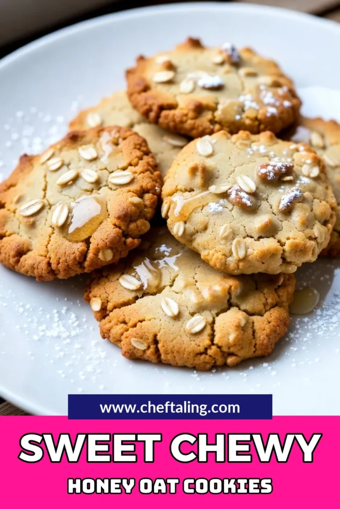 Looking for the perfect sweet treat? Try these homemade honey oatmeal cookies! This chewy oatmeal cookie recipe is super easy and features soft and chewy cookies made with rolled oats and wholesome ingredients like honey and brown sugar. Enjoy them warm from the oven, loaded with raisins or chocolate chips. Save this recipe for a delicious snack! #HoneyOatmealCookies #EasyOatmealCookies #HomemadeHoneyCookies #ChewyOatmealCookies