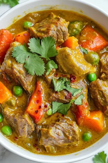 - 2 lbs lamb shoulder, cut into bite-sized pieces - 2 tablespoons vegetable oil - 1 large onion, finely chopped - 4 garlic cloves, minced - 1 tablespoon fresh ginger, grated Lamb shoulder is the star of this dish. It becomes tender and full of flavor as it cooks. I use vegetable oil to sear the lamb. This step gives it a nice brown color. Onions, garlic, and ginger add a great depth of taste. They create a base that makes your curry rich and aromatic. - 2 tablespoons curry powder - 1 tablespoon ground cumin - 1 teaspoon ground coriander - 1 teaspoon turmeric - Salt and pepper Spices are key to a great curry. I love using curry powder, cumin, coriander, and turmeric. They blend well together and give the dish its warm color and taste. Salt and pepper enhance all these flavors. - 1 can (14 oz) coconut milk - 1 cup vegetable broth - 1 can (14 oz) diced tomatoes - 2 medium carrots, sliced - 1 red bell pepper, diced - 1 cup frozen peas - Fresh cilantro, chopped for garnish Coconut milk makes the curry creamy and dreamy. Vegetable broth adds more flavor. Diced tomatoes give a nice tang. Carrots and red bell peppers add crunch and color. Frozen peas are added for sweetness. Finally, fresh cilantro is perfect for garnish, adding brightness to your dish. {{ingredient_image_1}} To start, I heat 2 tablespoons of vegetable oil in a large skillet. I use medium-high heat for this. Then, I add 2 pounds of lamb shoulder, cut into bite-sized pieces. I sear the lamb until it is browned on all sides. This step adds great flavor. Once browned, I remove the lamb from the skillet and set it aside. Next, I keep the same skillet for the next step. I add 1 large finely chopped onion, 4 minced garlic cloves, and 1 tablespoon of grated fresh ginger. I sauté these until the onion is soft and translucent, which takes about 5 minutes. After that, I stir in 2 tablespoons of curry powder, 1 tablespoon of ground cumin, 1 teaspoon of ground coriander, and 1 teaspoon of turmeric. I let the spices cook for another 1-2 minutes until they smell great. Now, I transfer the sautéed onion and spice mix to the slow cooker. I add the seared lamb back in. Next, I pour in 1 can of coconut milk, 1 cup of vegetable broth, and 1 can of diced tomatoes. I stir everything together well. Then, I add 2 medium sliced carrots and 1 diced red bell pepper. I season the mix with salt and pepper to taste. I cover the slow cooker and set it to cook. I can choose to cook on low for 8 hours or high for 4 hours. I prefer low heat for tender lamb. In the last 30 minutes of cooking, I stir in 1 cup of frozen peas. This adds color and sweetness. Before serving, I garnish the curry with fresh chopped cilantro. For the best slow cooker lamb curry, I recommend using lamb shoulder. This cut has great flavor and tenderness when cooked slowly. It breaks down well, making it perfect for a curry. Lamb leg is another option, but it can be a bit leaner. When considering price, lamb shoulder is often more affordable than leg. Check local markets and sales for the best deals. Sometimes, buying in bulk can save money too. To make your curry even tastier, adjust the seasoning based on your taste. You can add more salt or pepper if needed. I love using fresh herbs, like cilantro, to brighten the dish. For spices, try mixing curry powder with garam masala for an extra kick. You can also add a pinch of cinnamon for warmth. Don’t forget to taste as you go. This helps you find the perfect balance. Serve your slow cooker lamb curry over fluffy basmati rice. The rice soaks up the sauce and adds a nice texture. You can also use naan bread to scoop up the curry. For a beautiful presentation, garnish with fresh cilantro and a sprinkle of chili flakes. This adds color and a hint of heat. It makes your dish look as good as it tastes! Pro Tips Marinate the Lamb: For deeper flavor, marinate the lamb in yogurt and spices for a few hours or overnight before cooking. Layer the Flavors: Searing the meat and sautéing the aromatics first helps build a richer, more complex flavor in the curry. Customize the Vegetables: Feel free to add or substitute vegetables like potatoes or green beans based on your preference or what you have on hand. Serve with Accompaniments: Pair the curry with naan bread or a side of yogurt to balance the spices and enhance the meal. {{image_2}} You can switch up the protein in this curry. If you want to use beef or chicken, they work well with the same spices. Beef adds a rich flavor, while chicken offers a lighter taste. For a vegetarian twist, you can try chickpeas or lentils. They will soak up the curry flavors nicely. Do you like your curry mild or spicy? If you want a mild lamb curry, use less curry powder and skip hot peppers. For a spicy kick, add chili flakes or fresh chilies. You can also add a bit of cayenne pepper for extra heat. Adjust to your taste for the perfect balance. Curry has many regional styles. Indian curries often use yogurt and fresh herbs, while Thai curries may include lime leaves and basil. You can even make fusion dishes by adding ingredients like peanut butter for a Thai twist. Explore different spices to create your own unique flavor profile. After enjoying your meal, let the leftovers cool. Place them in airtight containers. This keeps them fresh and safe. Glass or plastic containers work well. Label them with the date so you remember when you stored them. To freeze your curry, let it cool completely. Transfer it to freezer-safe containers. Leave some space at the top, as it will expand. You can also use freezer bags. When ready to eat, thaw it in the fridge overnight. Reheat it on the stove until hot. For best taste, add a splash of coconut milk while reheating. In the fridge, your lamb curry lasts about 3 to 4 days. If frozen, it can last up to 3 months. Always check for signs of spoilage before eating. If you see any strange colors or smell anything off, toss it away. Safe food means tasty food! You can skip searing the lamb, but it has pros and cons. Searing gives the meat a rich, deep flavor and nice color. It also adds texture. If you skip it, your curry may be less rich but still tasty. For busy days, just add the raw lamb straight to the slow cooker. You can serve lamb curry with rice or bread. Basmati rice is a classic choice. Naan or roti adds a nice touch too. For a fresh side, try a simple salad. You can also serve yogurt or chutney for added flavor. These pairings balance the curry's richness and spice. Cook the lamb on low for 8 hours or on high for 4 hours. The lamb should be tender and fall apart easily. If you're short on time, use the high setting. Just be sure to check the lamb's doneness. Yes, you can use frozen vegetables in your curry. They save time and add nutrition. Just add them in the last 30 minutes of cooking. This keeps them bright and slightly crisp. Make sure to adjust the seasoning, as frozen veggies can be less flavorful. This blog post covers the essentials for making slow cooker lamb curry. You learned about the key ingredients, spices, and step-by-step instructions to create a flavorful dish. I shared tips for selecting the right lamb and adjusting flavors. You also found different variations to suit your taste and storage tips for leftovers. Slow cooker lamb curry is a delicious, versatile meal. It’s easy to make and perfect for sharing. With a few simple steps, you can enjoy this hearty dish anytime.