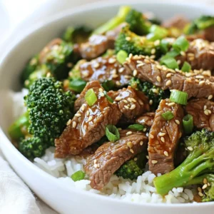 - 1 pound beef sirloin, thinly sliced Beef sirloin is my go-to choice for this dish. It cooks fast and stays tender. Thin slices help the meat cook evenly and soak in flavor. - 2 cups broccoli florets Broccoli adds crunch and color. Choose bright green florets for the best taste. They cook quickly, making them perfect for stir-frying. - 3 cloves garlic, minced - 1-inch piece of ginger, grated Garlic and ginger bring strong flavors. Mince the garlic fine to release its oils. Grate the ginger for a fresh kick in every bite. - 3 tablespoons soy sauce - 1 tablespoon hoisin sauce - 1 tablespoon sesame oil These sauces create a rich flavor base. Soy sauce adds saltiness. Hoisin brings sweetness, while sesame oil adds a nutty aroma. - 2 teaspoons cornstarch - 1 cup beef broth Cornstarch helps thicken the sauce. Beef broth adds depth. Mix them in the right order for a smooth sauce. - 2 tablespoons vegetable oil - Cooked jasmine rice (for serving) - Toasted sesame seeds (for garnish) - Green onions, chopped (for garnish) Vegetable oil is best for high heat. Jasmine rice serves as a perfect base. Toasted sesame seeds and green onions add a nice finish. {{ingredient_image_1}} To start, take your thinly sliced beef sirloin. Place it in a bowl. Add 1 tablespoon of soy sauce and 1 teaspoon of cornstarch. Mix well. Let it marinate for about 15 minutes. This step helps the beef soak up flavor and become tender. While the beef marinates, let's make the sauce. In a separate bowl, combine the remaining soy sauce, hoisin sauce, sesame oil, and beef broth. Mix these ingredients well and set the sauce aside. This blend gives your dish a rich taste. Now, heat 1 tablespoon of vegetable oil in a large skillet or wok over medium-high heat. Once hot, add your marinated beef. Stir-fry for 2-3 minutes until it turns brown. Remove the beef and set it aside. In the same skillet, add another tablespoon of vegetable oil. Toss in 3 cloves of minced garlic and 1 inch of grated ginger. Sauté for about 30 seconds until you smell their wonderful aroma. Next, add 2 cups of broccoli florets to the skillet. Stir-fry for 2-3 minutes. The broccoli should turn bright green and be slightly tender. Return the cooked beef to the skillet. Pour the sauce mixture over the beef and broccoli. Stir well to combine everything. Let it cook for an additional 2-3 minutes. The sauce should thicken slightly. If you want it thicker, mix a bit more cornstarch with water. Add this to the skillet and stir until it blends. Finally, remove the stir-fry from the heat. Serve it over cooked jasmine rice. Garnish with toasted sesame seeds and chopped green onions. Enjoy your flavorful Minute Beef & Broccoli! To make the best stir-fry, use high heat. This helps cook food fast. Quick cooking keeps the beef juicy and the broccoli bright. Heat your skillet until it’s hot before adding oil. The oil should shimmer but not smoke. This method seals in flavor and gives you that great texture. To get tender beef, slice it thin. Cut against the grain; this breaks down the tough fibers. Marinate the beef for 15 minutes with soy sauce and cornstarch. This step not only adds flavor but also helps it stay soft during cooking. You can add extra flavor with a few simple touches. Consider adding red pepper flakes for heat or using oyster sauce for depth. Fresh herbs like cilantro or basil can brighten the dish. Garnishing with toasted sesame seeds and green onions adds a nice crunch and color. Pro Tips Slice the Beef Thinly: Thin slices of beef cook quickly and evenly, allowing for a tender texture in your stir-fry. Don’t Overcook the Broccoli: Keep the broccoli slightly crunchy for a vibrant color and better nutrients. Aim for a bright green color. Use High Heat: Stir-frying at high heat helps to sear the beef and vegetables quickly, locking in flavors and creating a delicious caramelization. Customize the Sauce: Feel free to add extra spices or sauces, like chili paste for heat or oyster sauce for a deeper flavor, to suit your taste. {{image_2}} You can switch the beef for other proteins. Chicken works great in this dish. Use thin slices of chicken breast. Cook it the same way as the beef. Shrimp is another tasty option. Just add it in the last few minutes of cooking. Tofu is perfect for a plant-based meal. Press the tofu to remove water, then cube it. Stir-fry the tofu until golden and add it to the dish. Broccoli is a star in this meal, but you can add more veggies. Bell peppers bring color and crunch. Slice them thin and toss them in when you add the broccoli. Snap peas are also a good choice. They add a nice sweetness. Other options include carrots, mushrooms, or bok choy. Feel free to mix and match. This helps you use what you have at home. The sauce can change to fit your taste. If you like it sweeter, add more hoisin sauce. For saltiness, you can use low-sodium soy sauce. You might want to try adding chili sauce for heat. This gives a nice kick to the dish. You can also use teriyaki sauce for a different flavor. Just remember to balance the tastes. Adjust each sauce to your liking for the best results. To store your leftovers, place them in an airtight container. This keeps the moisture in and prevents the beef from drying out. Make sure to cool the dish to room temperature before sealing it. Store it in the fridge for up to three days. Label the container with the date, so you know when to use it. Freezing Minute Beef & Broccoli is simple. Use freezer-safe bags or containers. Remove as much air as possible before sealing. This helps prevent freezer burn. You can freeze the dish for up to three months. When you're ready to eat, thaw it in the fridge overnight for the best results. To reheat, use the stovetop for the best texture. Add a splash of water or broth to the skillet. This helps steam the dish and keeps it moist. Heat over medium until warmed through. You can also use a microwave, but the stovetop method keeps the broccoli crisp and the beef tender. Minute Beef & Broccoli takes about 30 minutes to make. The prep time is about 15 minutes. You will spend another 15 minutes cooking. This dish cooks fast, which makes it perfect for busy nights. Yes, you can make Minute Beef & Broccoli in advance. It stores well in the fridge for up to three days. To prep, cook the dish fully and let it cool. Then, place it in an airtight container. You can also freeze it for up to three months. Just thaw it in the fridge before reheating. You can serve Minute Beef & Broccoli with cooked jasmine rice. This rice is light and fluffy, which makes a great base. Other good sides include steamed dumplings or a fresh salad. You can also add some spring rolls for a crunchy texture. Minute Beef & Broccoli is not gluten-free due to soy sauce and hoisin sauce. These sauces often contain gluten. If you need a gluten-free dish, look for tamari sauce. This soy sauce alternative works well and tastes great. Always check labels to ensure that sauces are gluten-free. In this post, we explored making a delicious Minute Beef & Broccoli. We covered essential ingredients like sirloin, fresh veggies, and key sauces and seasonings. You learned step-by-step instructions to stir-fry perfectly. Tips and tricks helped you achieve tender beef and enhance flavors. We also discussed variations and proper storage to maximize your meal's lifespan. Now, you have all the skills to create this dish with ease and confidence. Enjoy your cooking!