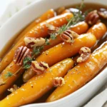 To make maple glazed carrots, you will need: - 1 pound baby carrots or sliced regular carrots - 4 tablespoons unsalted butter - ¼ cup pure maple syrup - 1 tablespoon fresh lemon juice - 1 teaspoon fresh thyme leaves or ½ teaspoon dried thyme - Salt and pepper to taste These key ingredients create a sweet and savory glaze that makes carrots shine. You can elevate the flavor with these optional ingredients: - Chopped pecans for garnish Adding pecans gives a nice crunch and a rich taste. Each serving of maple glazed carrots has: - Calories: 150 - Total Fat: 7g - Carbohydrates: 23g - Sugars: 10g - Protein: 1g This dish is a tasty way to get some veggies in your meal. The butter and maple syrup provide energy, while the carrots offer vitamins. Enjoy these carrots without guilt! {{ingredient_image_1}} Start by choosing your carrots. You can use baby carrots or regular ones. If you pick regular carrots, peel them first. Then, cut them into sticks about ¼ inch thick. If you decide on baby carrots, just rinse them under cold water. This prepares them for cooking. In a large skillet, melt the butter over medium heat. Watch for it to start bubbling. Once it does, add your prepared carrots to the skillet. Sauté the carrots for about 5 minutes. They should start to soften. Next, pour in the maple syrup and fresh lemon juice. Stir everything well to coat the carrots evenly. Add fresh thyme, salt, and pepper, mixing again. Reduce the heat to low, cover the skillet, and let them simmer. Cook for about 10 to 15 minutes until the carrots are tender and glazed. Stir occasionally for even cooking. When your carrots are tender and glazed, remove the skillet from heat. Transfer the glazed carrots to a serving bowl. For a nice touch, sprinkle chopped pecans on top if you like. This adds a lovely crunch and flavor. When choosing carrots, look for firm and bright ones. Their color should be rich orange. Avoid carrots with cracks or soft spots. If you can, select organic carrots. They often taste better and are more fresh. Baby carrots are sweet and tender. Regular carrots can add a nice crunch. For a smooth glaze, melt the butter first. This helps the maple syrup mix well. Stir the carrots gently while cooking. Keep the heat low when you add the syrup. This helps prevent burning. If the glaze is too thin, cook it longer. If it's too thick, add a splash of water. One mistake is overcrowding the pan. If the pan is too full, the carrots won’t cook evenly. Another mistake is not stirring enough. Stirring helps the glaze coat all carrots. Don't skip the lemon juice. It brightens the flavors and balances the sweetness. Lastly, avoid cooking on high heat. This can burn the sugar in the syrup. Pro Tips Choose Fresh Carrots: Opt for fresh, vibrant carrots for the best flavor and texture. Look for ones that are firm and free of blemishes. Adjust Sweetness: If you prefer a less sweet glaze, reduce the amount of maple syrup or add a touch more lemon juice for balance. Enhance with Spices: Experiment with additional spices like cinnamon or nutmeg for a warm, aromatic twist on the classic maple flavor. Perfect Timing: Keep an eye on the cooking time to ensure the carrots are tender but not mushy; they should retain a slight bite for the best texture. {{image_2}} For a savory twist, add garlic to your maple glazed carrots. Use two cloves of minced garlic. Add it to the skillet right after the butter melts. Sauté it for a minute before adding the carrots. The garlic gives a rich flavor to the glaze. This will enhance the sweetness of the maple syrup. Orange zest adds a bright touch to the dish. Grate the zest of one orange and mix it in with the maple syrup. This adds a fresh citrus taste. You can also add a splash of orange juice for more flavor. It creates a lovely balance of sweet and tangy. To make this dish vegan, replace the butter with coconut oil or vegan butter. The maple syrup remains a perfect sweetener. You can still achieve that rich, sweet glaze. This version is just as tasty and suitable for all diets. Enjoy the same flavors while keeping it plant-based. To keep your leftover maple glazed carrots fresh, place them in an airtight container. Make sure the container is clean and dry. Store it in the fridge. These carrots can last for about 3 to 5 days. If you notice any change in color or smell, it’s best to throw them away. When you’re ready to enjoy your leftovers, you can reheat them easily. The best way is to use a skillet. Heat a little butter or oil over medium heat, then add the carrots. Stir them for about 5 minutes until they are warm. You can also use the microwave. Place the carrots in a microwave-safe dish, cover them, and heat for 1 to 2 minutes. Stir halfway through to get even heat. If you want to keep your maple glazed carrots for a longer time, freezing is a great option. First, let the carrots cool completely. Then, place them in a freezer-safe bag or container. Remove as much air as possible before sealing. They can stay frozen for up to 3 months. When you’re ready to eat them, thaw them in the fridge overnight. Reheat them in a skillet for the best texture. Yes, you can! While baby carrots are sweet and tender, you can use regular carrots too. Just peel and slice them into sticks. Ensure they are about ¼ inch thick for even cooking. Other carrot types, like rainbow or purple carrots, add color and flavor. They will shine with the maple glaze. Making maple glazed carrots ahead is easy. You can cook them, then cool and store them in the fridge. Place them in an airtight container. When ready to serve, just reheat them gently on the stove or in the microwave. You may need to add a splash of water or more maple syrup to bring back the glaze. Maple glazed carrots are perfect with many dishes. They go great with roasted chicken or pork. Try them with grilled fish for a light meal. They also complement rich dishes like beef stew. The sweet and savory flavors balance each other nicely. Don't forget to serve them at holiday dinners; they always impress! Maple glazed carrots are simple and tasty, made with fresh ingredients and easy steps. You learned how to pick the best carrots and avoid common pitfalls. I shared tips on variations to keep things fun. These carrots add a delicious twist to many meals. They are colorful and sweet, making your plate shine. Try making them for your next dinner. Enjoy the flavors and share them with loved ones!