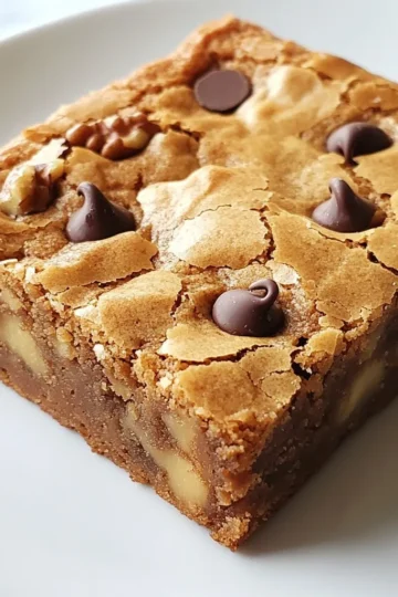 To make your blondies, you need simple yet tasty items: - 1 cup unsalted butter - 1 cup packed brown sugar - 1/2 cup granulated sugar - 2 large eggs - 1 teaspoon vanilla extract - 2 cups all-purpose flour - 1 teaspoon baking powder - 1/2 teaspoon baking soda - 1/4 teaspoon salt - 1 cup chocolate chips (semisweet or milk) - 1/2 cup chopped nuts (optional, like walnuts or pecans) Each ingredient plays a key role. The butter gives rich flavor. The sugars add sweetness and texture. Eggs bind everything together. Flour gives structure. Baking powder and baking soda help them rise. You can take your blondies up a notch with some fun add-ins! Here are some ideas: - 1/2 cup of shredded coconut for a tropical flair - 1/2 cup of dried fruit like cranberries or apricots for a chewy bite - A sprinkle of sea salt on top to enhance sweet flavors These add-ins let you customize your blondies. You can make each batch unique and exciting. If you need to swap some items, here are great options: - Use coconut oil instead of butter for a dairy-free treat - Replace all-purpose flour with oat flour for a gluten-free option - Try maple syrup in place of granulated sugar for a deeper flavor These substitutions will still give you delicious blondies. You can enjoy them no matter your dietary needs. {{ingredient_image_1}} Start by preheating your oven to 350°F (175°C). Line a 9x13 inch baking pan with parchment paper. Leave some paper over the sides to help lift out the blondies later. In a medium saucepan, melt one cup of unsalted butter over medium heat. Stir it often. Cook until the butter turns a golden brown and smells nutty. This takes about 5 to 7 minutes. Be careful not to burn it. After that, pour the browned butter into a mixing bowl and let it cool for a few minutes. Once cooled, mix in one cup of packed brown sugar and half a cup of granulated sugar. Stir until the mix is smooth. Add two large eggs, one at a time, mixing well after each egg. Next, stir in one teaspoon of vanilla extract. In another bowl, whisk together two cups of all-purpose flour, one teaspoon of baking powder, half a teaspoon of baking soda, and a quarter teaspoon of salt. Gradually add this dry mix to the wet ingredients, stirring until just combined. Be careful not to overmix. Finally, gently fold in one cup of chocolate chips and half a cup of chopped nuts, if you like. Now, pour the batter into your prepared baking pan. Spread it out evenly. Place the pan in the oven and bake for 20 to 25 minutes. The edges should look lightly golden. To check if they are done, insert a toothpick in the center. If it comes out with a few moist crumbs, your blondies are ready! After baking, let the blondies cool in the pan for about 10 minutes. Use the parchment paper to lift them out. Move them to a wire rack to cool completely. Once cool, cut them into squares. Enjoy your chewy brown butter blondies! To get that chewy texture, don’t overmix your batter. Mix just until the flour disappears. Adding brown sugar helps keep your blondies moist and chewy. The brown butter also adds richness that boosts the chewiness. Finally, let them cool before cutting. This helps them set and hold their shape. Brown butter is key to making these blondies shine. Melt your butter slowly over medium heat. Keep stirring until it turns a beautiful golden brown. You’ll know it’s done when it smells nutty. This process adds a deep, rich flavor that makes your blondies special. Remember to let it cool before mixing it with sugar and eggs. One common mistake is not measuring ingredients correctly. Use a kitchen scale for accuracy if you can. Another mistake is opening the oven door too soon. This can cause the blondies to sink. Always check for doneness with a toothpick. It should come out with a few moist crumbs, not wet batter. Avoiding these mistakes will help you bake perfect blondies every time. Pro Tips Use Fresh Ingredients: Always use fresh eggs and quality chocolate chips for the best flavor and texture in your blondies. Don't Overmix: When combining the wet and dry ingredients, mix just until combined to maintain a chewy texture. Cool Before Cutting: Allow the blondies to cool completely before cutting to ensure clean edges and prevent them from falling apart. Experiment with Mix-ins: Feel free to add your favorite mix-ins like dried fruit or different types of nuts for a unique twist on the classic blondie. {{image_2}} If you want nut-free blondies, simply skip the nuts. You can still enjoy a chewy texture and rich flavor. The chocolate chips will add enough sweetness. If you like, add a bit more flour to keep the texture nice. This way, those with nut allergies can enjoy this treat too! You can change the flavor of your blondies easily. Adding spices like cinnamon or nutmeg gives a warm taste. A teaspoon of almond extract can add a nice twist. Want a tropical touch? Add some shredded coconut. These small changes can create a whole new dessert experience. Taste buds will thank you! Using different types of chocolate is simple. If you love dark chocolate, swap in dark chocolate chips. They will give a richer flavor. For a sweeter treat, use white chocolate chips. You can even mix them for a fun blend. Each type of chocolate brings its own magic to these blondies. Enjoy experimenting! To keep your chewy brown butter blondies fresh, store them in an airtight container. This helps keep them soft and chewy. Place parchment paper between layers to prevent sticking. Store them at room temperature for up to five days. If you want them to last longer, the fridge can work too. Just know that cold blondies may lose some chewiness. Freezing blondies is easy and a smart choice. Start by letting them cool completely. Once cool, cut them into squares. Wrap each square in plastic wrap. Then, place the wrapped blondies in a freezer bag. They can stay in the freezer for up to three months. When you’re ready to enjoy, simply take one out and let it thaw at room temperature. If you want to warm up your blondies, the oven is best. Preheat your oven to 350°F (175°C). Place the blondies on a baking sheet for about 5-10 minutes. This warms them and brings back their chewy texture. You can also use a microwave. Heat them for about 10-15 seconds. Be careful not to overheat; you want them warm, not hot. Enjoy every bite! Blondies and brownies look alike, but they taste very different. Blondies use brown sugar, while brownies use cocoa powder. That gives blondies a sweet, butterscotch flavor. Brownies have richer chocolate flavor. The texture is also different. Blondies are chewy and soft, while brownies can be fudgy or cake-like. To check if your blondies are done, look at the edges. They should be lightly golden. Insert a toothpick in the center. If it comes out with a few moist crumbs, they are ready. If it comes out wet with batter, bake them a bit longer. This usually takes about 20 to 25 minutes. You can use margarine, but it will change the flavor a bit. Butter gives blondies a rich taste. Margarine may not brown like butter, which adds a nutty flavor. If you need to use margarine, choose one that has a higher fat content for better results. In this post, I covered key ingredients for chewy brown butter blondies and helpful tips for baking. You learned how to prepare the batter, bake your blondies, and cool them properly. I shared storage tips and answered common questions about blondies. Brown butter adds a rich taste you will love. Baking is fun, so don’t be afraid to try new flavors. Enjoy your blondies and share with friends.