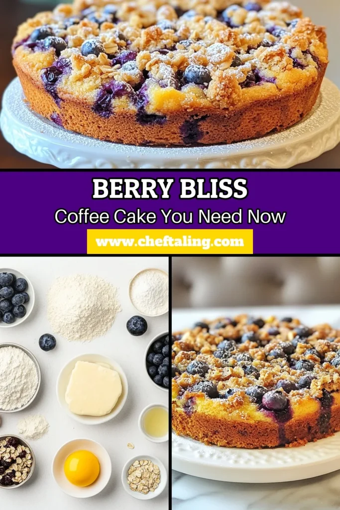 Indulge in the ultimate berry bliss with this delicious blueberry streusel coffee cake! This easy blueberry cake recipe combines fresh blueberries and a crunchy streusel topping for the perfect breakfast coffee cake with blueberries. Perfect for any occasion, this homemade blueberry streusel cake is sure to impress. Try this berry bliss coffee cake recipe today and elevate your mornings! Save it now! #BlueberryStreusel #CoffeeCake #EasyRecipes #BakingLove