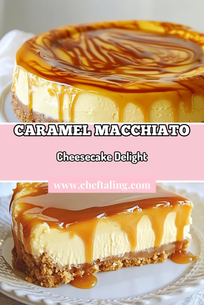 Indulge in the delightful layers of flavor with this Caramel Macchiato Cheesecake! This creamy cheesecake with coffee flavor combines rich cream cheese, brewed coffee, and espresso powder, creating the perfect caramel cheesecake dessert for coffee lovers. Try this easy coffee cheesecake recipe for your next gathering. You won't regret it! Save this recipe and start baking today! #Cheesecake #CoffeeLovers #DessertRecipe #CaramelMacchiato