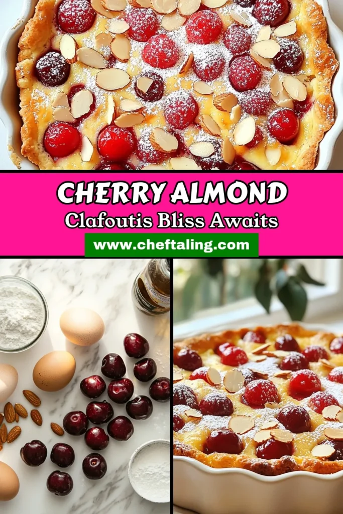 Discover the delightful Cherry Almond Clafoutis recipe that combines sweet cherries and almond extract for a perfect twist on a traditional French clafoutis! This easy clafoutis dessert is not only simple to make but also a must-try in your cherry dessert recipes collection. Impress your guests with this stunning dish! Click for the full recipe and save for your dessert ideas. #CherryAlmondClafoutis #EasyClafoutis #FrenchDessert #CherryDessertRecipes