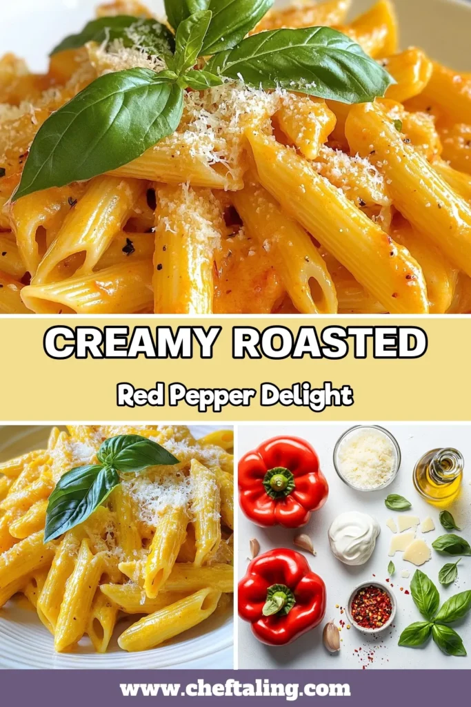 Delight in this creamy roasted red pepper pasta that’s sure to impress! This easy red pepper pasta recipe features a luscious roasted bell pepper pasta sauce, perfect for a quick vegetarian meal. With minimal prep time, you’ll savor a quick creamy pasta dish that’s rich and flavorful. Ready to whip it up? Pin this recipe now for a delicious dinner idea! #CreamyPasta #EasyPastaRecipe #VegetarianPasta #PastaLovers