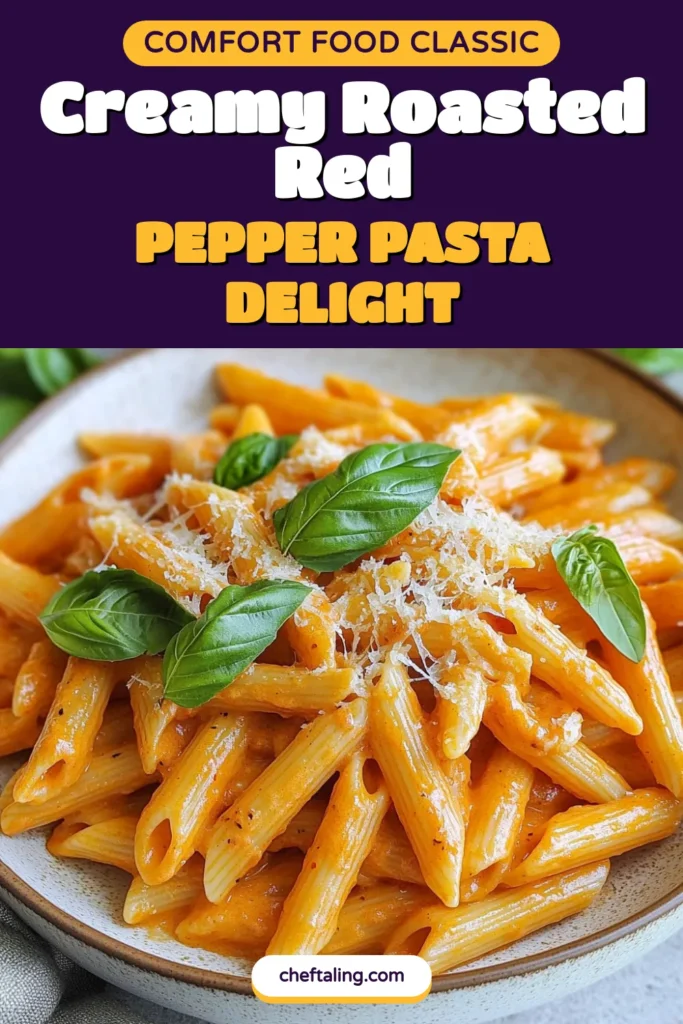 Indulge in this creamy roasted red pepper pasta that's perfect for any night of the week! This easy pasta recipe features a luscious roasted red pepper sauce blended with cream and parmesan, delivering irresistible creamy pasta dishes in just 40 minutes. Perfect for busy families or cozy gatherings, your taste buds will thank you! Save this recipe now to impress at your next dinner! #CreamyPasta #EasyPastaRecipes #RoastedRedPepperSauce #RedBellPepperPasta
