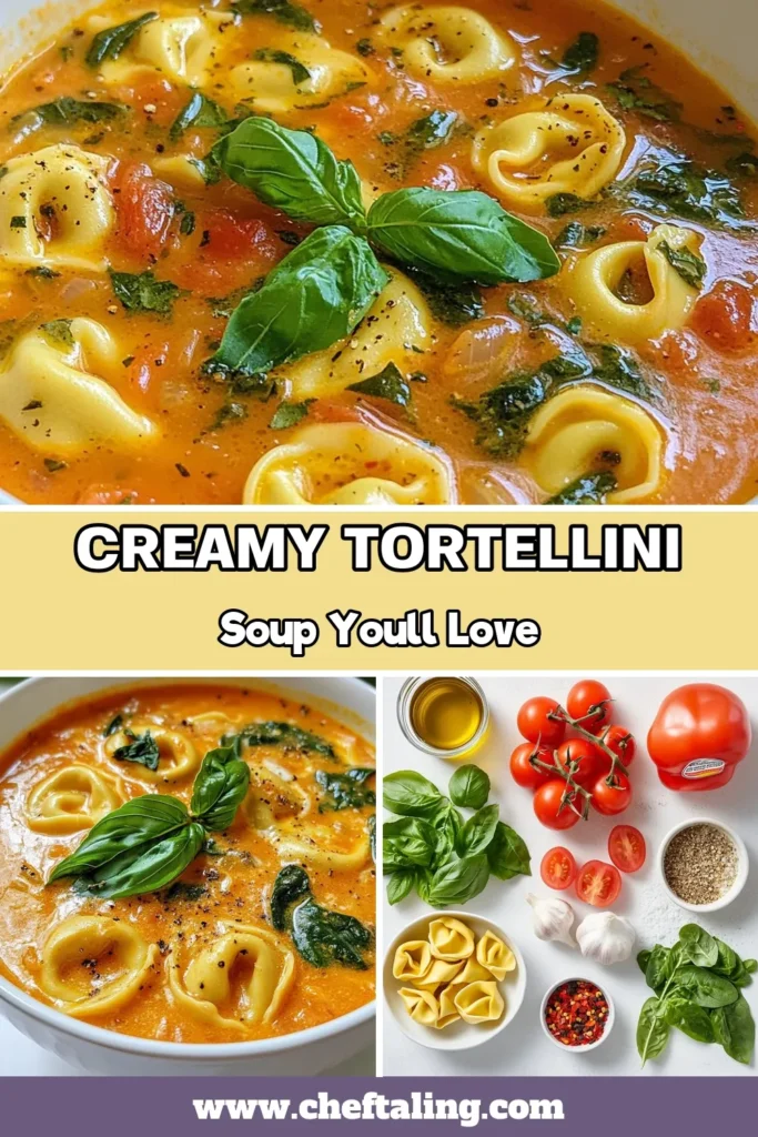 Indulge in this creamy tomato basil soup with a twist! This easy tortellini soup recipe is packed with flavor and perfect for a cozy meal. Our vegetarian tortellini soup combines cheese tortellini, fresh spinach, and rich cream for a delightful dish that’s ready in just 30 minutes. Try this easy tomato soup recipe for a delicious dinner that everyone will love. Save this creamy tomato basil tortellini soup for your next culinary adventure! #TortelliniSoup #CreamyTomatoBasilSoup #VegetarianRecipes #SoupLovers