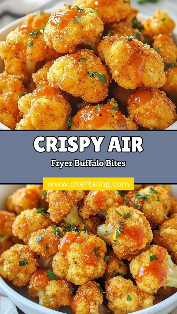 Discover the ultimate Air Fryer Buffalo Cauliflower recipe that transforms fresh cauliflower into crispy cauliflower bites! Enjoy this healthy buffalo cauliflower recipe as a delightful alternative to vegan buffalo wings or as tasty cauliflower snacks air fryer style. Perfect for game days or as a plant-based appetizer, these bites are easy to make and bursting with flavor. Save this recipe now for a guilt-free treat! #AirFryerBuffaloCauliflower #CrispyCauliflowerBites #HealthyEating #VeganSnacks