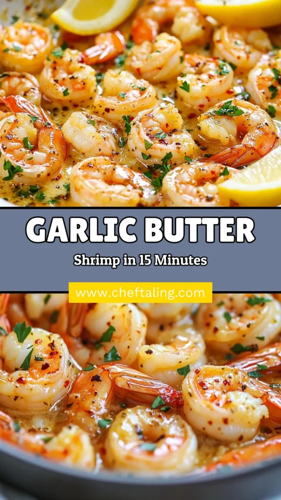Looking for a quick seafood recipe that's bursting with flavor? Try this easy Garlic Butter Shrimp Skillet! In just 15 minutes, you can whip up a delicious easy shrimp dinner featuring juicy shrimp cooked in a rich garlic butter sauce that’s enhanced by fresh lemon juice. Perfect for any night of the week, this shrimp skillet recipe is sure to impress. Click to discover this mouthwatering lemon garlic shrimp dish and save for later! #GarlicButterShrimp #ShrimpSkilletRecipe #EasyShrimpDinner #QuickSeafoodRecipe