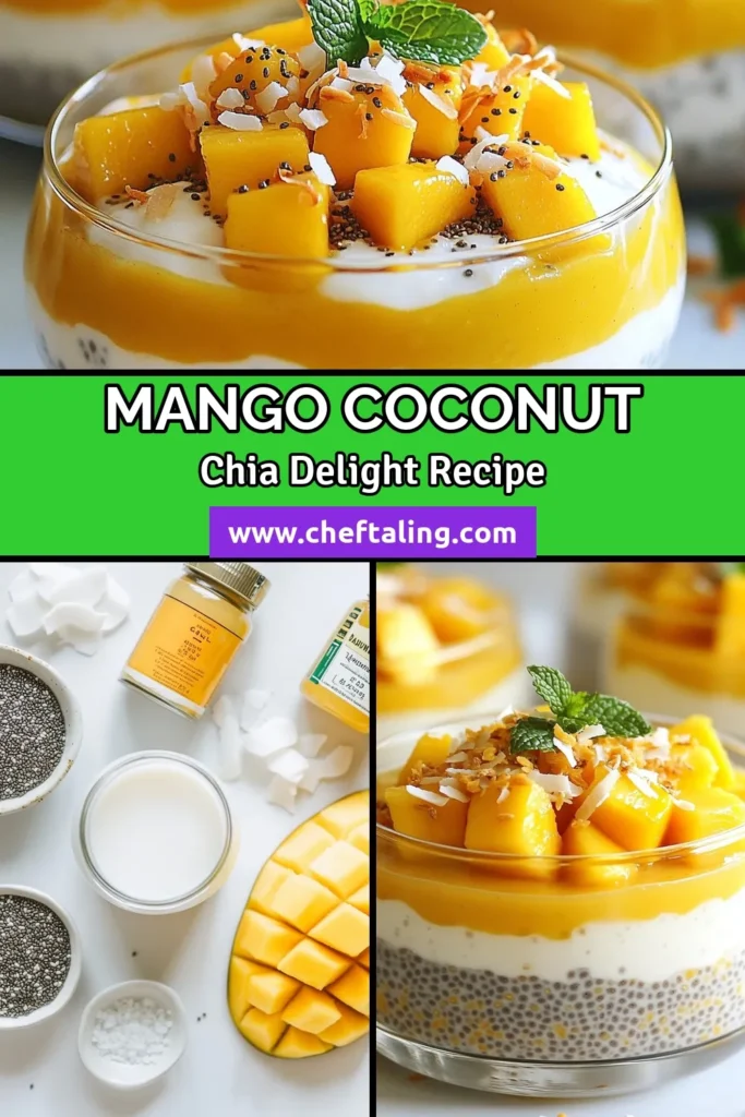 Discover the tropical delight of Mango Coconut Chia Pudding, a delicious addition to your healthy pudding recipes. This dairy-free chia pudding is bursting with flavor and packed with nutrition, perfect for a refreshing dessert. With just a few simple ingredients like coconut milk and fresh mango, you can whip up this easy chia seed dessert in no time. Try this tropical chia pudding today and indulge guilt-free! Save for later! #MangoCoconutChiaPudding #ChiaSeedDesserts #HealthyPuddingRecipes #DairyFreeChiaPudding