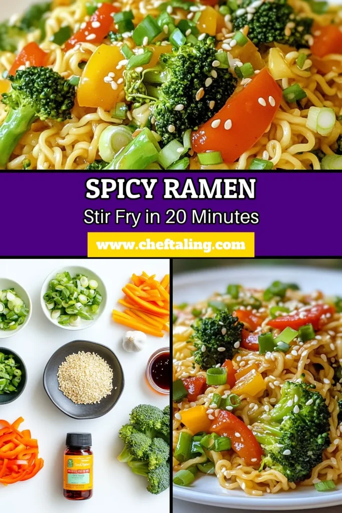 Looking for a quick and delicious dinner? Try this Spicy Sriracha Ramen Stir-Fry recipe! Packed with fresh veggies and easy to make, this spicy ramen stir-fry is sure to become a family favorite. Perfect for busy weeknights, this Sriracha ramen recipe features easy Sriracha noodles that are flavorful and satisfying. Don’t wait, save this quick ramen dinner for your next meal! #SpicyRamen #RamenRecipe #EasyDinner #NoodleLovers