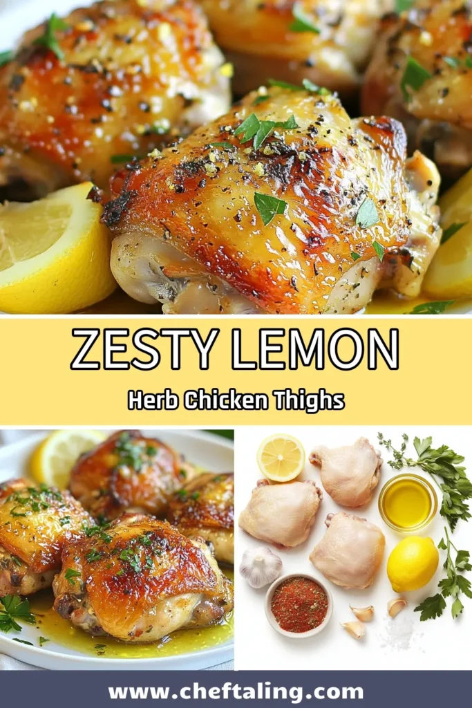 Discover the incredible flavor of Lemon Herb Roasted Chicken Thighs with this simple and delicious roasted chicken thighs recipe. Marinated in a zesty blend of lemon, garlic, and herbs, these baked chicken thighs with lemon are sure to impress. Perfect for busy weeknights, this easy chicken marinade guarantees juicy, flavorful chicken thigh recipes every time. Try it today and elevate your dinner game! Save for later! #LemonHerbChicken #EasyRecipes #ChickenThighs #FoodieFavorites
