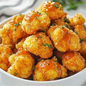 - 1 large head of cauliflower - ½ cup all-purpose flour - ½ cup panko breadcrumbs - 1 teaspoon garlic powder - 1 teaspoon onion powder - ½ teaspoon smoked paprika - ¼ teaspoon cayenne pepper (adjust to taste) - Salt and pepper to taste - 1 cup buffalo sauce (store-bought or homemade) - 2 tablespoons olive oil - Fresh parsley, chopped for garnish In this recipe, we focus on fresh, simple items. The large head of cauliflower holds the star role. When you choose your cauliflower, look for firm, white florets. The all-purpose flour and panko breadcrumbs create a crunchy coating. I love panko because it gives that extra crisp. For seasoning, we use garlic powder, onion powder, smoked paprika, and cayenne pepper. Each spice adds depth and warmth. Adjust the cayenne if you want more heat! Salt and pepper enhance all the flavors, bringing everything together. The buffalo sauce is key to this dish. You can go for store-bought or make your own. I like to use a good-quality sauce that packs a punch. Olive oil helps the bites crisp up in the air fryer. Finally, fresh parsley adds a pop of color and fresh flavor as a garnish. {{ingredient_image_1}} First, rinse the large head of cauliflower under cold water. This helps remove any dirt. Next, cut the cauliflower into bite-sized florets. Make sure all pieces are about the same size. This ensures they cook evenly. Once cut, pat them dry with a paper towel. Drying is key for a crunchy result. In a mixing bowl, combine ½ cup of all-purpose flour with garlic powder, onion powder, smoked paprika, cayenne pepper, salt, and pepper. Mix these well until evenly combined. This will be your dry coating. In another bowl, add ½ cup of panko breadcrumbs. This will add extra crunch to your bites. Preheat your air fryer to 400°F (200°C) for about 5 minutes. This step is important for crispiness. Arrange the breaded cauliflower florets in a single layer in the air fryer basket. Be careful not to overcrowd them. Spray lightly with 2 tablespoons of olive oil. This helps them crisp up nicely. Air fry for 12-15 minutes, shaking the basket halfway through for even cooking. After they are golden brown, toss the cauliflower bites in 1 cup of buffalo sauce in a large bowl. Make sure each piece is well-coated. Return the coated cauliflower to the air fryer. Cook for an additional 3-5 minutes at the same temperature. This step caramelizes the sauce and enhances the flavors. To get the best crunch, you must dry the cauliflower well. After cutting it into florets, rinse and pat them dry with a paper towel. Moisture will make them soggy. A good oil spray is key for crisping. I recommend using an olive oil spray. It coats the florets evenly and promotes that golden brown color. You can adjust the cayenne pepper to fit your taste. For mild bites, use less or skip it. If you love heat, add more! As for buffalo sauce, some great brands include Frank's RedHot or Crystal. Both bring a nice kick and flavor. If you want a twist, try making your own spicy sauce at home. When serving, pair these bites with ranch or blue cheese dressing. They add a creamy contrast to the heat. For a beautiful presentation, serve in a large bowl. Garnish with fresh parsley and a drizzle of extra buffalo sauce. This makes your dish pop and looks inviting on the table. Pro Tips Dry the Cauliflower: Ensure the cauliflower florets are thoroughly dried after rinsing. This helps achieve maximum crispiness when air frying. Use Panko Breadcrumbs: Panko breadcrumbs create a lighter, airier coating, giving your cauliflower bites an extra crunch. Don't skip this step! Adjust Spice Level: Feel free to modify the amount of cayenne pepper according to your spice preference. You can also use a milder sauce for less heat. Reheat for Crispiness: If you have leftovers, reheat the cauliflower bites in the air fryer for a few minutes to regain their crispiness. {{image_2}} For a gluten-free twist on Air Fryer Buffalo Cauliflower Bites, you can switch the breading. Instead of all-purpose flour, try almond flour. It gives a nutty flavor and works well. You can also use gluten-free breadcrumbs. Both options will keep your bites crispy and tasty. Want to add more flavor? Consider using nutritional yeast for a cheesy taste without dairy. It’s a simple way to boost your bites. You can also experiment with different sauces. Try teriyaki or barbecue sauce for a unique spin. Each sauce changes the flavor and makes each batch special. If you don’t have an air fryer, you can bake these bites. Preheat your oven to 425°F (220°C). Arrange the breaded cauliflower on a baking sheet. Spray them lightly with olive oil. Bake for 25-30 minutes until golden brown. Remember to flip them halfway for even cooking. Enjoy the same great taste with a different cooking method! To keep your buffalo cauliflower bites fresh, place them in an airtight container. Refrigerate them right away after they cool. This method traps moisture and flavor. They will stay fresh for up to three days. After that, they may lose their crunch and taste. When it's time to enjoy leftovers, the air fryer is your best friend. Set it to 350°F (175°C) for about 5-7 minutes. This method helps restore the crunch. Avoid using the microwave, as it can make them soggy. Always check the bites to ensure they are heated through. You can freeze buffalo cauliflower bites for later. To do this, let them cool completely. Then, place them in a single layer on a baking sheet. Freeze for one hour before transferring them to a freezer bag. This method prevents them from sticking together. When ready to eat, thaw them in the fridge overnight. Reheat in the air fryer at 350°F (175°C) until hot. This keeps them crispy and tasty. Yes, you can use frozen cauliflower. Frozen cauliflower is convenient and saves time. However, fresh cauliflower offers better texture and flavor. If using frozen, thaw it first. Drain excess water to ensure the bites stay crispy. To add more heat, consider these options: - Increase the cayenne pepper in the breading. - Mix in hot sauce with the buffalo sauce. - Add diced jalapeños or crushed red pepper flakes before tossing the bites. If you want different flavors, try these alternatives: - BBQ sauce for a sweeter taste. - Sriracha for a tangy kick. - Teriyaki sauce for a unique twist. Experiment with your favorite sauces and find what you like best! This blog post covered how to make delicious buffalo cauliflower bites. You learned about the key ingredients, including cauliflower, flour, and panko breadcrumbs. I also shared tips for crispy bites and how to customize the spice level. You can even try gluten-free versions or bake them. Remember, these bites are easy to make and can be a great snack or side. Enjoy your tasty creation with your favorite dipping sauce. Now go ahead and make this recipe your own!