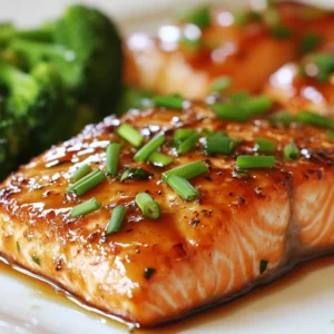 To make this tasty maple glazed salmon, you need: - 4 salmon fillets (6 ounces each) - ¼ cup pure maple syrup - 2 tablespoons soy sauce (or tamari for gluten-free) - 1 tablespoon Dijon mustard - 1 tablespoon fresh ginger, grated - 2 cloves garlic, minced - Salt and pepper to taste - 1 tablespoon olive oil - Fresh chives, chopped (for garnish) These ingredients blend to create a sweet and savory glaze that makes the salmon shine. You can add a few ingredients to boost the flavor: - Sesame oil for a nutty taste - Lemon juice for a zesty kick - Chili flakes for some heat - Green onions for a fresh touch Feel free to experiment with these options. They can change the dish in exciting ways. If you have allergies or dietary needs, here are some swaps: - For a dairy-free option, ensure your mustard is dairy-free. - If you dislike soy sauce, try coconut aminos. - Use maple syrup alternatives like honey or agave, but note that flavors will change. Always check labels to ensure your substitutions work for your diet. This way, everyone can enjoy this dish! {{ingredient_image_1}} To make the marinade, grab a small bowl. Add ¼ cup of pure maple syrup. Next, pour in 2 tablespoons of soy sauce. Then, add 1 tablespoon of Dijon mustard. Grate 1 tablespoon of fresh ginger and add it too. Finally, mince 2 cloves of garlic and toss them in. Mix everything well and sprinkle a pinch of salt and pepper. Your marinade is ready! Now, take your salmon fillets and place them in a shallow dish. Pour the marinade over the salmon. Make sure every piece is coated. Cover the dish and put it in the fridge. Let it marinate for at least 30 minutes. You can leave it for up to 2 hours for more flavor. Preheat your oven to 400°F (200°C). After marinating, take the salmon out. Reserve the marinade for later. Pat the fillets dry with a paper towel. Lightly season them with salt and pepper. In a large oven-safe skillet, heat 1 tablespoon of olive oil over medium-high heat. Once hot, place the salmon skin-side down. Sear it for about 3-4 minutes until the skin is crispy. Carefully flip the salmon and pour the reserved marinade over it. Transfer the skillet to your preheated oven. Bake for 10-12 minutes. The salmon should flake easily with a fork when done. Let it rest for a couple of minutes before serving. Enjoy your tasty maple glazed salmon! To get that perfect glaze on your salmon, follow these tips: - Use pure maple syrup for real flavor. - Make sure to marinate the salmon for at least 30 minutes. This allows the flavors to soak in. - Reserve some marinade to pour over the salmon while it bakes. This adds a rich taste and helps create a nice glaze. - For a shiny finish, broil the salmon for a minute or two after baking. Just watch it closely! You can cook salmon in several tasty ways: - Pan-searing gives you a nice crispy skin. Start it on the stove and finish it in the oven. - Baking is easy and lets the flavors blend well. Use the oven at 400°F (200°C) for best results. - Grilling adds a smoky flavor. Just make sure to use a grill mat to prevent sticking. - Broiling cooks the salmon quickly and gives a nice char. Just remember to keep an eye on it. To ensure your salmon is just right, follow these temperature tips: - Cook salmon until it reaches an internal temperature of 145°F (63°C). This keeps it safe to eat. - For medium-rare, aim for 125°F (52°C). It will be more tender and juicy. - Use a meat thermometer for accurate readings. This helps you avoid overcooking and keeps the salmon moist. Pro Tips Marinating Time: For the best flavor, marinate the salmon for at least 1 hour. If you have the time, marinating overnight enhances the taste even more. Crispy Skin: Ensure your skillet is hot before adding the salmon skin-side down to achieve that perfect crispy texture. Check Doneness: Use a fork to gently flake the salmon; it should easily separate at the thickest part. The internal temperature should be 145°F for perfect doneness. Serving Suggestion: Pair with a side of quinoa salad or roasted vegetables to complement the sweet and savory flavors of the salmon. {{image_2}} You can add a fresh twist with citrus. Use orange or lemon juice in the marinade. Just swap out one tablespoon of maple syrup for two tablespoons of citrus juice. The bright flavor pairs well with the salmon. This adds a zesty kick and balances the sweetness. You can also add citrus zest for extra aroma. For those who like heat, try adding spice. Mix in a teaspoon of red pepper flakes into the marinade. This gives the dish a nice, warm bite. You can also use sriracha or hot sauce for a stronger flavor. The sweet and spicy combination is a real crowd-pleaser. Herbs can elevate your salmon even more. You can add fresh dill, parsley, or basil to the marinade. Just chop them finely and mix them in. This adds a fresh, green note that brightens the dish. Try using thyme for a subtle earthiness. Each herb brings its own unique flavor, making it a delightful twist. To keep leftover salmon fresh, place it in an airtight container. If you have a cover, seal the container tightly. Store it in the fridge for up to three days. Make sure the salmon is cool before sealing. This helps prevent bacteria growth. When you're ready to eat the leftover salmon, I suggest reheating it gently. Preheat your oven to 350°F (175°C). Place the salmon on a baking sheet lined with foil. Cover it with foil to keep it moist. Heat for about 10 to 15 minutes. You can also use a microwave. Heat it in 30-second bursts. Check to avoid overcooking. If you want to save salmon for later, freezing is a great option. First, let the salmon cool completely. Wrap each fillet tightly in plastic wrap. Then place the wrapped salmon in a freezer-safe bag. Remove as much air as possible. You can freeze it for up to three months. When you’re ready to eat, thaw it overnight in the fridge before reheating. The best type of salmon for this recipe is wild-caught salmon. Wild salmon has a great flavor and firm texture. You can also use farmed salmon, which is more common and often less expensive. Look for salmon fillets that are bright in color and smell fresh. Some popular types include sockeye and king salmon. They hold up well to the glaze and cooking methods. Yes, you can make this recipe ahead of time. Marinating the salmon can boost the flavor. You can prepare the marinade up to a day in advance. Just keep it in the fridge until you’re ready to marinate the salmon. Marinate the salmon for at least 30 minutes, but it’s fine to go up to 2 hours. If you're short on time, you can still get great taste with a shorter marinating time. There are many tasty side dishes to pair with maple glazed salmon. Here are some ideas: - Steamed broccoli - Roasted sweet potatoes - Quinoa salad - Garlic mashed potatoes - Grilled asparagus - Brown rice These sides add great color and nutrients to your plate. They also help balance the sweet flavor of the salmon. In this blog post, we covered how to make maple glazed salmon. We explored main and optional ingredients, cooking steps, and helpful tips. You learned about tasty variations and how to store leftovers effectively. Maple glazed salmon is versatile and delicious. Feel free to tweak the recipe to fit your tastes. Remember, cooking is fun, and you can enjoy your meals even more with a personal touch. Happy cooking!