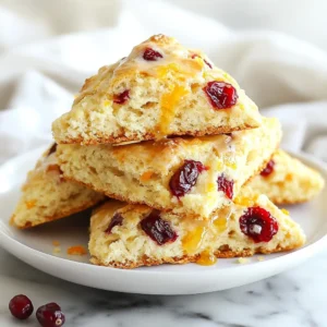 To make delicious cranberry orange scones, you need a few key ingredients: - 2 cups all-purpose flour - ¼ cup granulated sugar - 1 tablespoon baking powder - ½ teaspoon salt - ½ cup cold unsalted butter, cut into cubes - ½ cup dried cranberries - Zest of 1 orange - ½ cup heavy cream - 1 large egg - 1 teaspoon vanilla extract - ½ cup powdered sugar (for glaze) - 1-2 tablespoons orange juice (for glaze) These ingredients work together to create a sweet and tangy flavor. The butter adds richness, while the orange zest gives a bright, fresh taste. Measuring your ingredients correctly is key to great scones. Use these tips: - Use a dry measuring cup for flour and sugar. - Spoon flour into the cup, then level it off. Don’t pack it down. - For butter, cut it cold, then measure. - Use a kitchen scale for precision. This helps avoid mistakes. Accurate measuring ensures your scones rise well and taste perfect. You can make some swaps if you don’t have certain items: - Replace heavy cream with milk or buttermilk for a lighter scone. - Use fresh cranberries instead of dried for a tart kick. - If you need a dairy-free option, use coconut oil instead of butter. - You can swap granulated sugar for brown sugar for a deeper flavor. These substitutions can change the taste and texture slightly, but they still work well. {{ingredient_image_1}} Start by gathering all your ingredients. You will need: - 2 cups all-purpose flour - ¼ cup granulated sugar - 1 tablespoon baking powder - ½ teaspoon salt - ½ cup cold unsalted butter, cut into cubes - ½ cup dried cranberries - Zest of 1 orange - ½ cup heavy cream - 1 large egg - 1 teaspoon vanilla extract - ½ cup powdered sugar (for glaze) - 1-2 tablespoons orange juice (for glaze) Preheat the oven to 400°F (200°C) and line a baking sheet with parchment paper. This makes cleanup easy and helps the scones bake evenly. In a large bowl, whisk the flour, sugar, baking powder, and salt. Make sure it is well mixed. Next, add the cold butter. Use your fingers or a pastry cutter to work it into the flour. Stop when the mix looks like coarse crumbs. Then stir in the dried cranberries and orange zest. This adds great flavor! In another bowl, whisk together the heavy cream, egg, and vanilla. Once blended, pour this into the dry mix. Stir gently until just combined. Be careful! Overmixing can make the scones tough. Turn the dough onto a lightly floured surface. Gently knead it a few times to bring it together. Pat it into a circle, about 1-inch thick. Cut the circle into 8 wedges. Place the wedges on the prepared baking sheet, leaving space between them. Bake the scones for 15-20 minutes. Watch for a golden brown color. This signals they are done and ready to come out. While the scones bake, make the glaze. In a small bowl, whisk the powdered sugar and orange juice until smooth. If it’s too thick, add a little more juice. If it’s too thin, add more powdered sugar. This glaze adds a sweet touch to your scones. Once the scones cool slightly, drizzle the orange glaze on top. Enjoy the fresh, zesty flavor! For the best scone texture, keep your butter cold. This helps create a light and flaky scone. When mixing, use your fingers or a pastry cutter. Do not overwork the dough. Mix just until it comes together. A little bit of crumbly dough is okay! One mistake is overmixing the dough. This will make your scones tough. Another mistake is not using cold butter. Warm butter will change the texture. Make sure your oven is preheated. Baking in a cold oven can ruin your scones. To boost flavor, use fresh orange zest. It adds a bright taste. You can also add a pinch of cinnamon for warmth. If you want a tangy twist, try adding lemon zest. Lastly, drizzle the orange glaze generously. It adds sweetness and a lovely shine. Pro Tips Use Cold Ingredients: Make sure your butter and cream are cold. This helps create a flakier texture in your scones. Don't Overmix: When combining wet and dry ingredients, mix just until combined. Overmixing can lead to tough scones. Shape Uniformly: For even baking, ensure your scones are shaped uniformly. This helps them cook evenly and rise properly. Experiment with Flavors: Feel free to substitute dried cranberries with other fruits like blueberries or add nuts for extra texture. {{image_2}} You can change up your cranberry orange scones easily. Try adding chocolate chips for a sweet twist. Almonds or pecans add a nice crunch. You can also use fresh blueberries instead of cranberries. Mix and match flavors to find your favorite. The key is to keep the balance of wet and dry ingredients. If you want a gluten-free version, use a gluten-free flour blend. Make sure the blend has a good mix of starches and proteins. Add a bit of xanthan gum to help with texture. This will keep your scones light and fluffy. You can still use the same dried cranberries and orange zest for flavor. You can change the sweetness of the scones based on your preference. If you like it sweeter, add more sugar to the dough. You can also drizzle extra glaze on top after baking. For less sweetness, cut back on the granulated sugar. Tasting the dough as you go helps you find the right balance. To keep your scones fresh, store them in an airtight container. Place parchment paper between layers to avoid sticking. Keep them at room temperature for up to two days. If you need to store them longer, the fridge is fine for about a week. Avoid moisture; it makes scones soggy. Reheating is simple. Preheat your oven to 350°F (175°C). Place the scones on a baking sheet. Heat them for about 5-10 minutes. This will warm them up and bring back some crispiness. You can also use a microwave, but it may make them soft. Freezing scones is a great way to save them. Wrap each scone tightly in plastic wrap. Then, place them in a freezer bag. They can last for up to three months. To enjoy them, thaw in the fridge overnight and reheat in the oven. This keeps the texture nice. Yes, you can make these scones ahead of time. Prepare the dough and shape it. Wrap it tightly in plastic wrap. Then, store it in the fridge for up to 24 hours. When you are ready to bake, just cut the scones and bake them right away. This keeps them fresh and tasty. Look for a golden brown color on top. The edges should be firm yet soft to the touch. You can also insert a toothpick in the center. If it comes out clean, your scones are done. They should smell amazing too! Serve your scones warm for the best taste. Drizzle the orange glaze on top right before serving. Pair them with fresh cranberries and orange slices for a beautiful look. You can also add a little butter for extra flavor. Yes! Tea is a classic choice. Try a nice Earl Grey or chamomile. Coffee also pairs well, especially with a splash of cream. For a twist, enjoy these scones with fresh orange juice. Each drink brings out the bright flavors of the scones. In this guide, we covered all you need to make delicious cranberry orange scones. We explored key ingredients, measuring tips, and easy substitutions. You learned step-by-step instructions for mixing, shaping, baking, and glazing. I shared tips for the perfect texture and how to avoid common mistakes. You also found variations for different taste preferences, along with storage tips for freshness. Remember, practice makes perfect. Enjoy baking your scones and impressing friends or family with your skills!