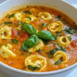 To create a tasty creamy tomato basil tortellini soup, you need simple yet fresh ingredients. Each one adds to the warmth and flavor of the dish. Here’s the list of what you will need: - 2 tablespoons olive oil - 1 medium onion, diced - 3 cloves garlic, minced - 1 can (28 oz) crushed tomatoes - 3 cups vegetable broth - 1 teaspoon dried oregano - 1 teaspoon dried basil - ½ teaspoon red pepper flakes (optional) - 2 cups fresh spinach, chopped - 1 package (9 oz) cheese tortellini - 1 cup heavy cream - Salt and pepper to taste - Fresh basil leaves for garnish Each ingredient brings unique flavors. The olive oil helps to sauté the onion and garlic, giving a rich base. Onions add sweetness, while garlic brings warmth. Crushed tomatoes form the soup's heart, creating a vibrant red color. Vegetable broth enhances the overall flavor and adds depth. Dried herbs like oregano and basil give an aromatic boost. If you like a kick, red pepper flakes add a nice touch. Fresh spinach not only adds color but also a healthy element. Cheese tortellini brings a satisfying texture, while heavy cream makes it rich and creamy. Season with salt and pepper to taste, and finish with fresh basil leaves for a bright garnish. These ingredients work together to make a dish that is cozy and full of flavor. Enjoy cooking this delightful soup! {{ingredient_image_1}} - Sautéing onion and garlic Start by heating 2 tablespoons of olive oil in a large pot over medium heat. Add 1 medium diced onion. Cook the onion for about 5 minutes until it turns translucent. Next, stir in 3 cloves of minced garlic. Cook for another 1-2 minutes until the garlic smells great. - Adding tomatoes and broth Pour in 1 can of 28-ounce crushed tomatoes and 3 cups of vegetable broth. This mix gives the soup its rich base. Add 1 teaspoon of dried oregano, 1 teaspoon of dried basil, and ½ teaspoon of red pepper flakes if you like some heat. Stir everything together and bring it to a simmer. - Incorporating seasoning After the soup simmers, taste it and adjust the seasoning. You can add more salt or pepper based on your preference. This is key to a full flavor. - Cooking spinach and tortellini Now, add 2 cups of chopped fresh spinach and a package of 9-ounce cheese tortellini. Cook according to the package instructions, usually about 5-7 minutes. Make sure the tortellini is al dente for the best texture. - Adding heavy cream and final seasoning Reduce the heat to low and gently stir in 1 cup of heavy cream. This will make the soup creamy and rich. Warm it through, but avoid boiling. Taste once more and add salt and pepper if needed. Serve hot, garnished with fresh basil leaves. This soup will warm you up and delight your taste buds! - Best practices for sautéing: Start with a hot pot. Add olive oil first and let it heat. Then, add the diced onion. Sauté until it turns clear, about five minutes. This step builds a strong flavor base. - How to avoid curdling cream: To prevent curdling, always add cream at low heat. Never let the soup boil after adding the cream. Stir gently to mix it well. - Testing tortellini for doneness: Check the tortellini after five minutes. It should be soft yet firm. If it feels too hard, let it cook for another minute or two. - Pairing with bread or salad: This soup pairs well with crusty bread or a fresh salad. The bread soaks up the soup, while the salad adds a crisp texture. - Recommended garnishes: Top the soup with fresh basil leaves. A sprinkle of grated cheese can also add a nice touch. - Alternative herbs and spices: Try adding thyme or parsley for a different twist. A pinch of nutmeg can also enhance the creaminess. - Tips for homemade version: For a homemade flavor, use fresh tomatoes instead of canned. Roast them first to deepen the taste. Add more fresh herbs for a bright finish. Pro Tips Fresh Ingredients: Using fresh basil and spinach will elevate the flavor of your soup significantly compared to dried herbs. Adjusting Creaminess: If you prefer a lighter soup, reduce the amount of heavy cream or substitute with half-and-half for a similar texture. Flavor Boost: A splash of balsamic vinegar can add a wonderful depth of flavor to your soup just before serving. Meal Prep Friendly: This soup can be made ahead of time and stored in the fridge for up to three days. Reheat gently on the stove. {{image_2}} You can make this soup vegan by swapping out some ingredients. Instead of heavy cream, use coconut cream or cashew cream. This keeps it rich but dairy-free. For a gluten-free option, choose gluten-free tortellini. There are many brands available that offer tasty gluten-free pasta. If you want to try something different, substitute heavy cream with almond milk or oat milk. These options provide a lighter feel. Adding protein can also enhance the soup. Consider cooked chicken, turkey, or even beans for a hearty touch. Using seasonal vegetables can elevate your dish. In summer, try adding zucchini or bell peppers. In fall, pumpkin or butternut squash can add depth. Adjust spices based on the season too. In winter, add warming spices like nutmeg. In spring, fresh herbs like dill can brighten the flavors. To keep your creamy tomato basil tortellini soup fresh, store it in an airtight container. Make sure it cools down first. Place it in the fridge within two hours of cooking. The soup tastes best when used within three to four days. To freeze the soup, let it cool completely. Pour it into freezer-safe bags or containers. Make sure to leave some space for expansion. Label the bags with the date. You can freeze the soup for up to three months. When you are ready to eat, thaw the soup overnight in the fridge. Reheat it on the stove over low heat. Stir often to ensure it heats evenly. If it looks thick, add a splash of broth or cream. Enjoy your soup just like the first time! Can I use frozen tortellini? Yes, you can use frozen tortellini. It cooks well in this soup. Just add it directly to the pot. Follow the package directions for cooking time. Frozen tortellini usually cooks in about 8-10 minutes. The soup will stay creamy and flavorful. Can I make this soup ahead of time? You can make this soup ahead of time. It tastes even better the next day! Just store it in the fridge. Reheat it on low heat before serving. If you make it too early, the tortellini may get soft. You can cook them fresh when you reheat the soup. What can I do with leftovers? Leftovers are great for lunch or dinner. Store them in an airtight container. They will last for about three days in the fridge. You can also freeze the soup. To reheat, warm it on the stove or in the microwave. Add a splash of cream if it thickens too much. This blog post covered how to make a flavorful soup with tortellini. We went through the key ingredients, preparation steps, and useful tips. You learned how to store and freeze the soup, plus some great variations for dietary needs. Always feel free to adjust flavors and ingredients based on what you have. Cooking should be fun and simple. I hope you feel ready to enjoy this warm, comforting dish!